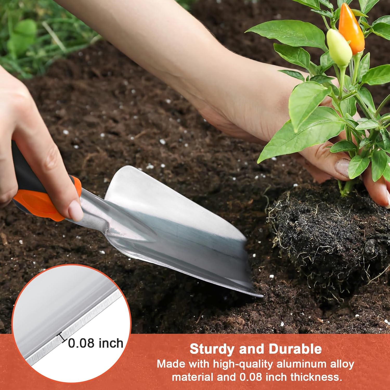 Garden Shovel Garden Hand Trowel, Heavy Duty Hand Shovel with Ergonomic Handle, Small Gardening Tools for Digging, Rust Resistant Gardening Spade Trowel Tools, Orange - Image 5