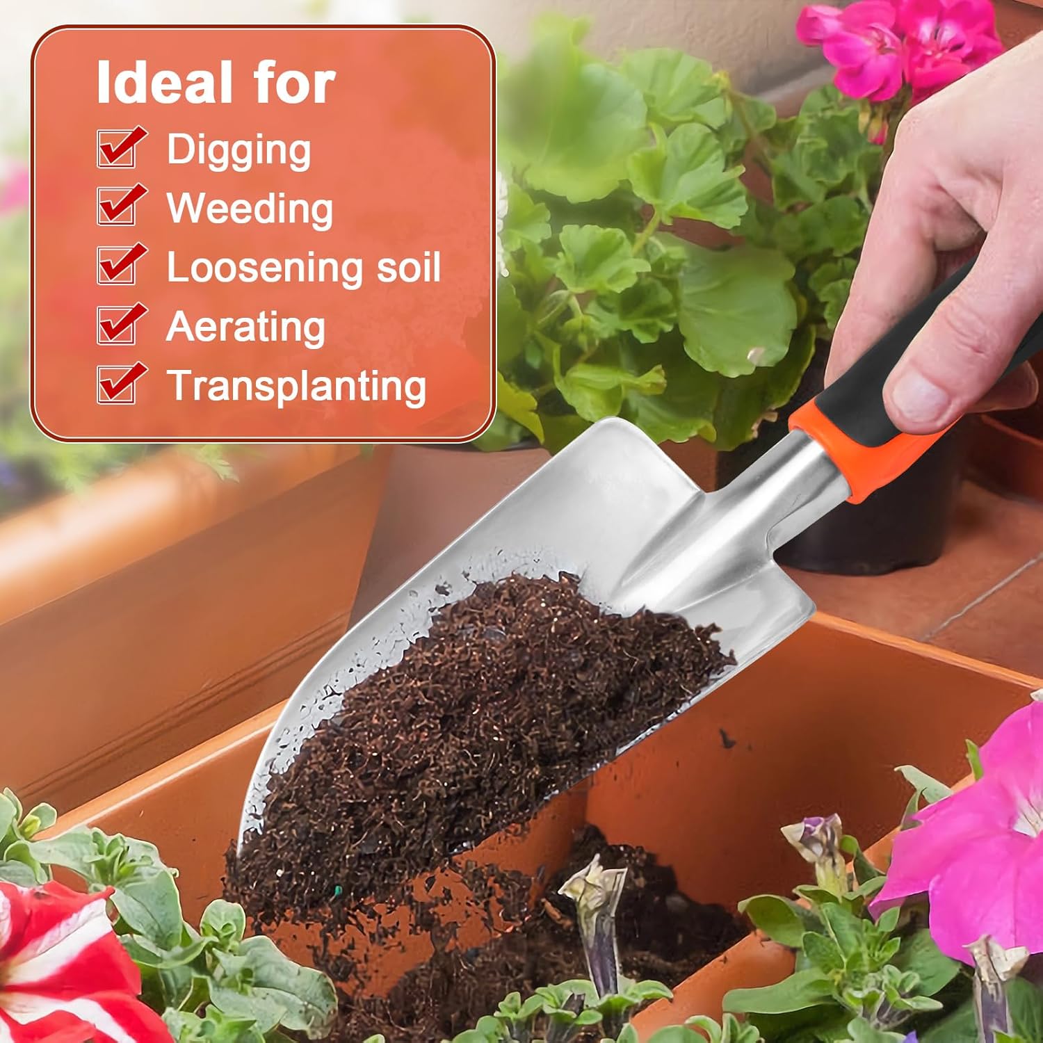 Garden Shovel Garden Hand Trowel, Heavy Duty Hand Shovel with Ergonomic Handle, Small Gardening Tools for Digging, Rust Resistant Gardening Spade Trowel Tools, Orange - Image 6