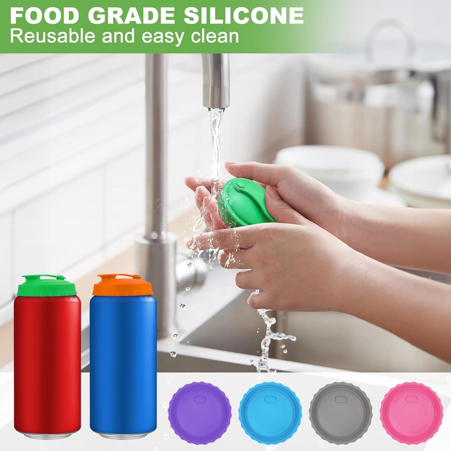 Silicone Soda Can Cover Lids, Pop Can Covers with Resealable Nozzle 6 Pack, BPA Free Stopper and Protector Reusable Beer Can Covers for Soda Fits Standard Cans - Image 5