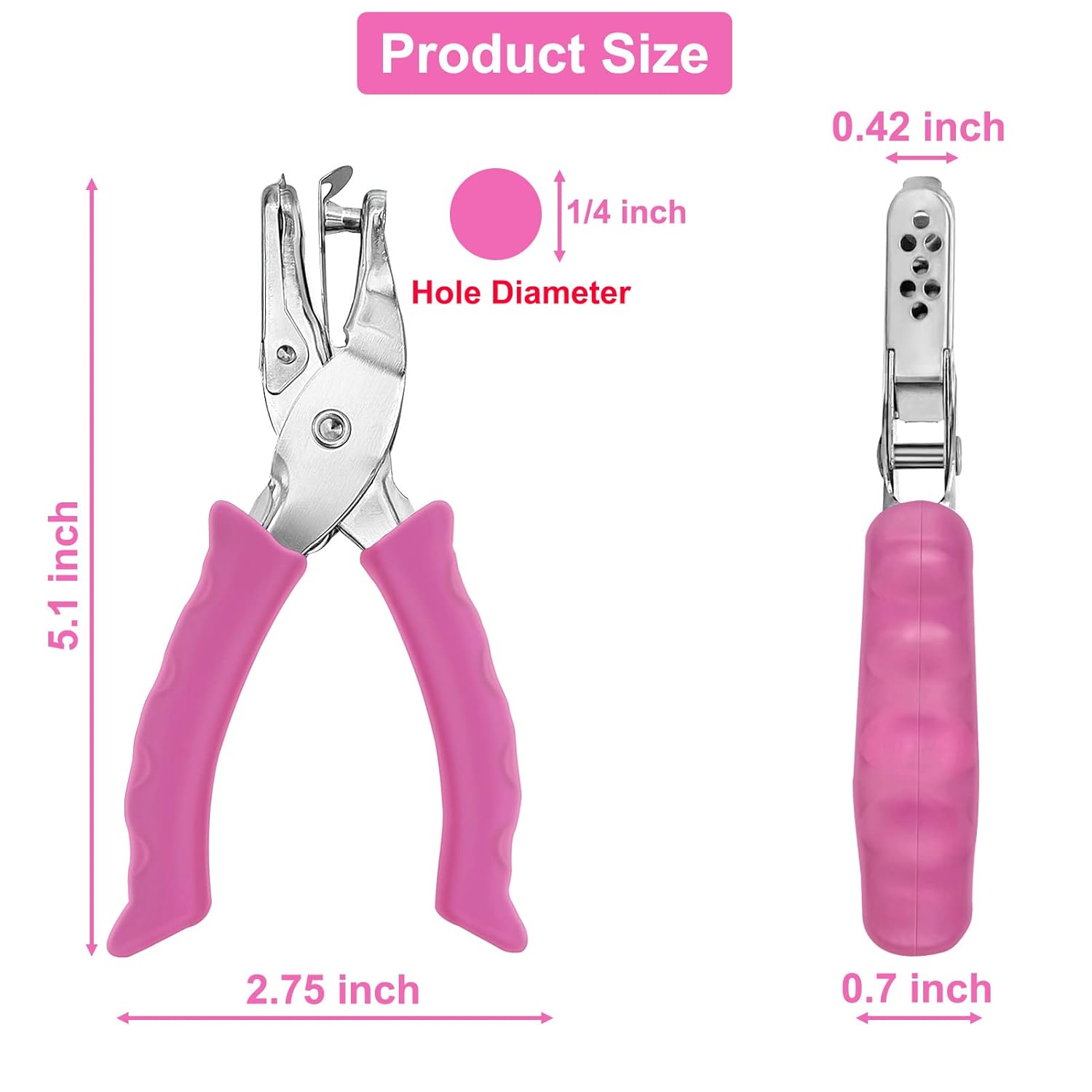 Single Hole Punch 1/4” Paper Hole Puncher for Crafts, One Hole Punch with Pink Soft Grip Handle, Small Hole Punchs or Kids and Adults, Handheld Circle Punch for Paper Crafts in Home, Office,Classroom - Image 2