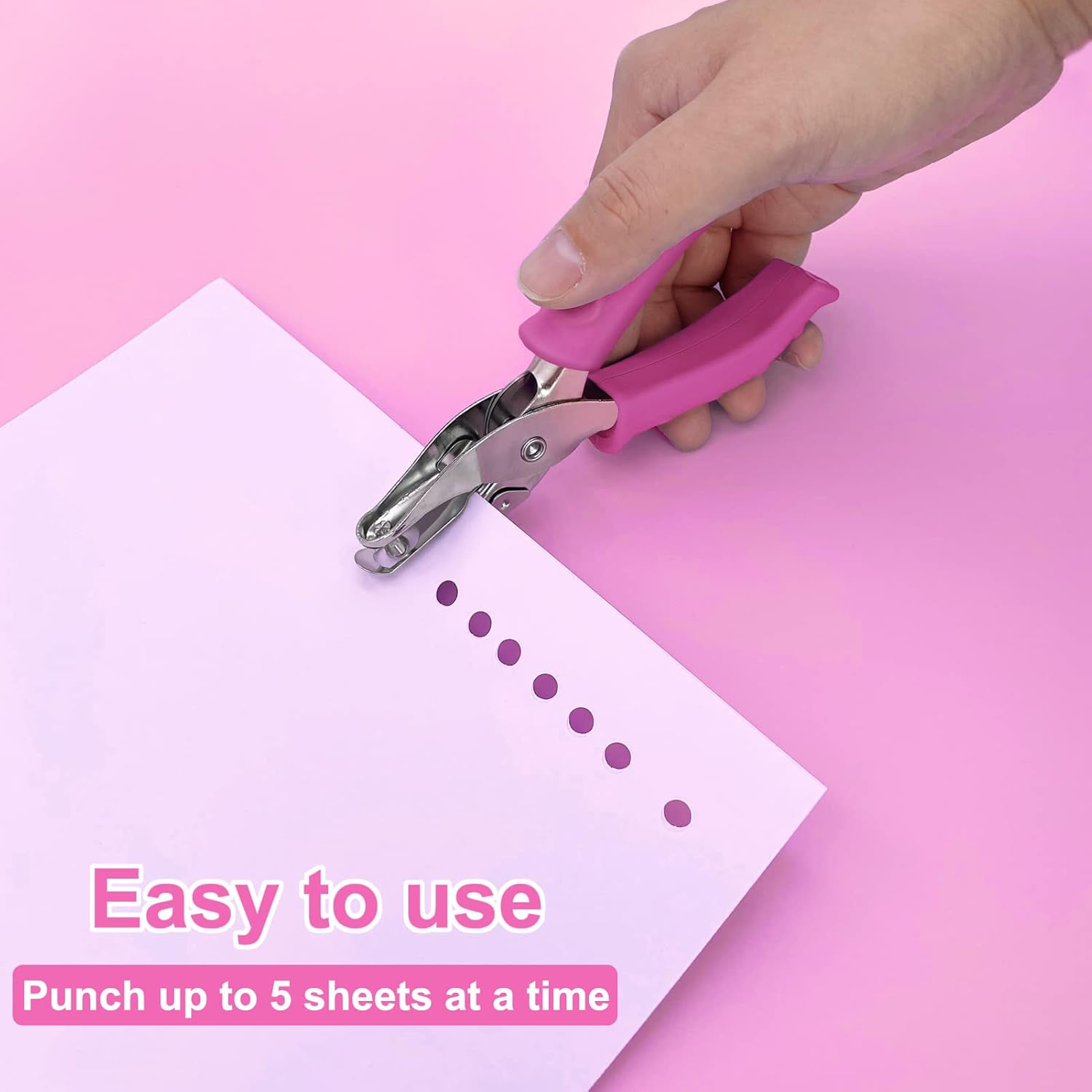 Single Hole Punch 1/4” Paper Hole Puncher for Crafts, One Hole Punch with Pink Soft Grip Handle, Small Hole Punchs or Kids and Adults, Handheld Circle Punch for Paper Crafts in Home, Office,Classroom - Image 4