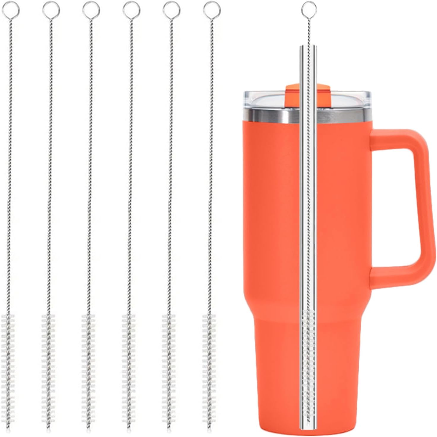 6 Pack Straw Cleaner Brush for Stanley, Reusable Extra Long Straw Cleaner for 40/30/20 oz Stanley Mug, 10mm Wide Drinking Straws Cleaning Brush for Sippy Cup, Water Bottle and Tubes - Image 1