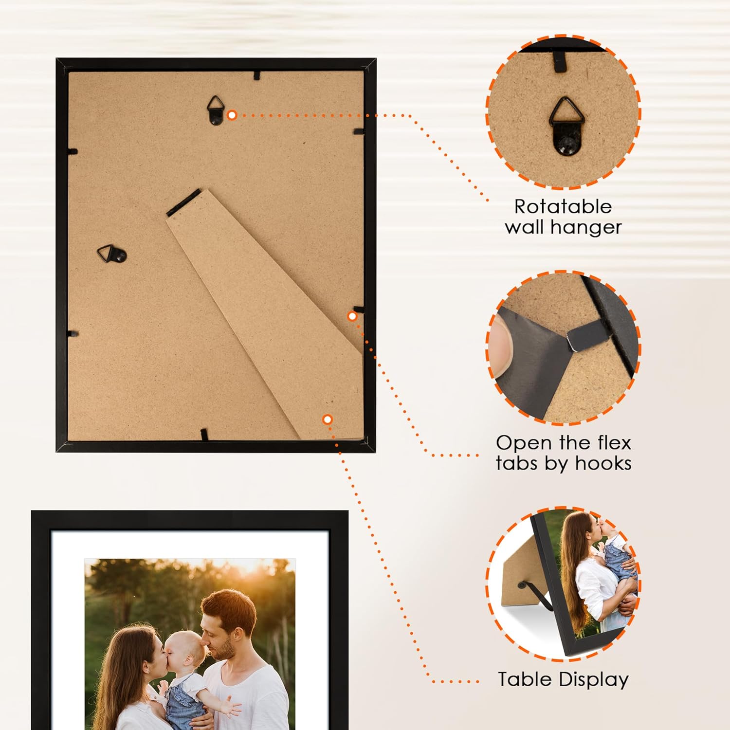8x10 Picture Frame 1 Pack, Photo Frame with HD Plexiglass, Display Pictures 5x7 with Mat or 8x10 Without Mat, Picture Frames Collage for Tabletop or Wall Display, Black - Image 5