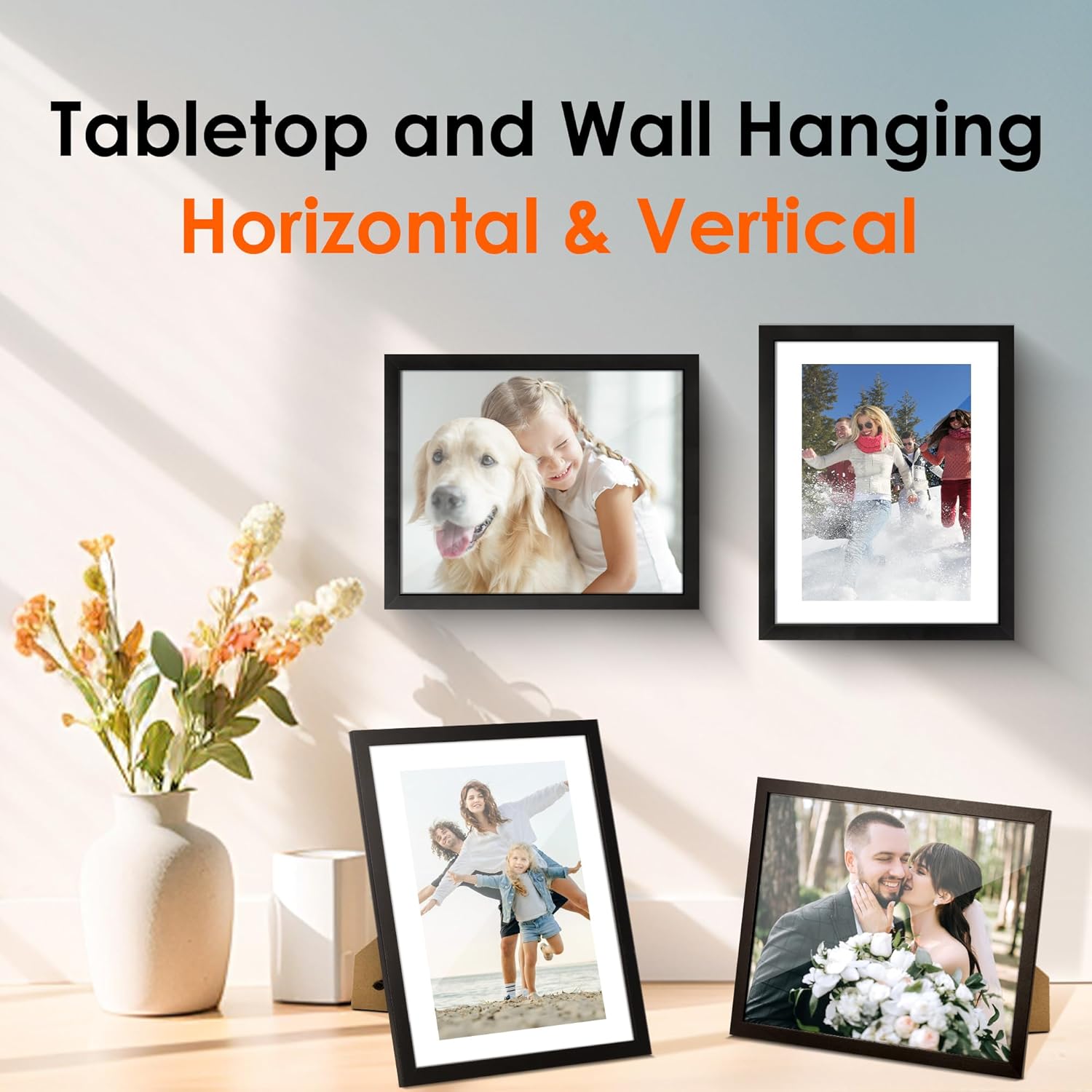 8x10 Picture Frame 1 Pack, Photo Frame with HD Plexiglass, Display Pictures 5x7 with Mat or 8x10 Without Mat, Picture Frames Collage for Tabletop or Wall Display, Black - Image 6