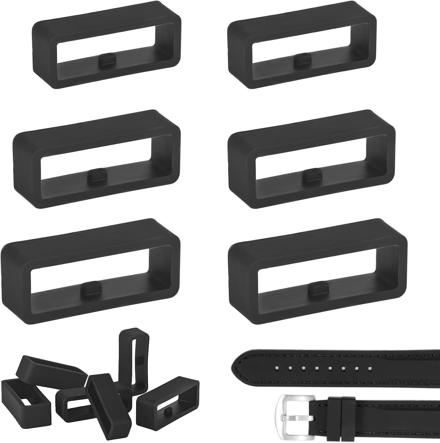 6Pcs Watch Band Loops Watch Strap Holder Loop Black Watch Band Strap Loops Watch Strap Keeper Holder Retainer Silicone Replacement Watch Strap Loop for Smart Sport Watch Wristband - Image 1