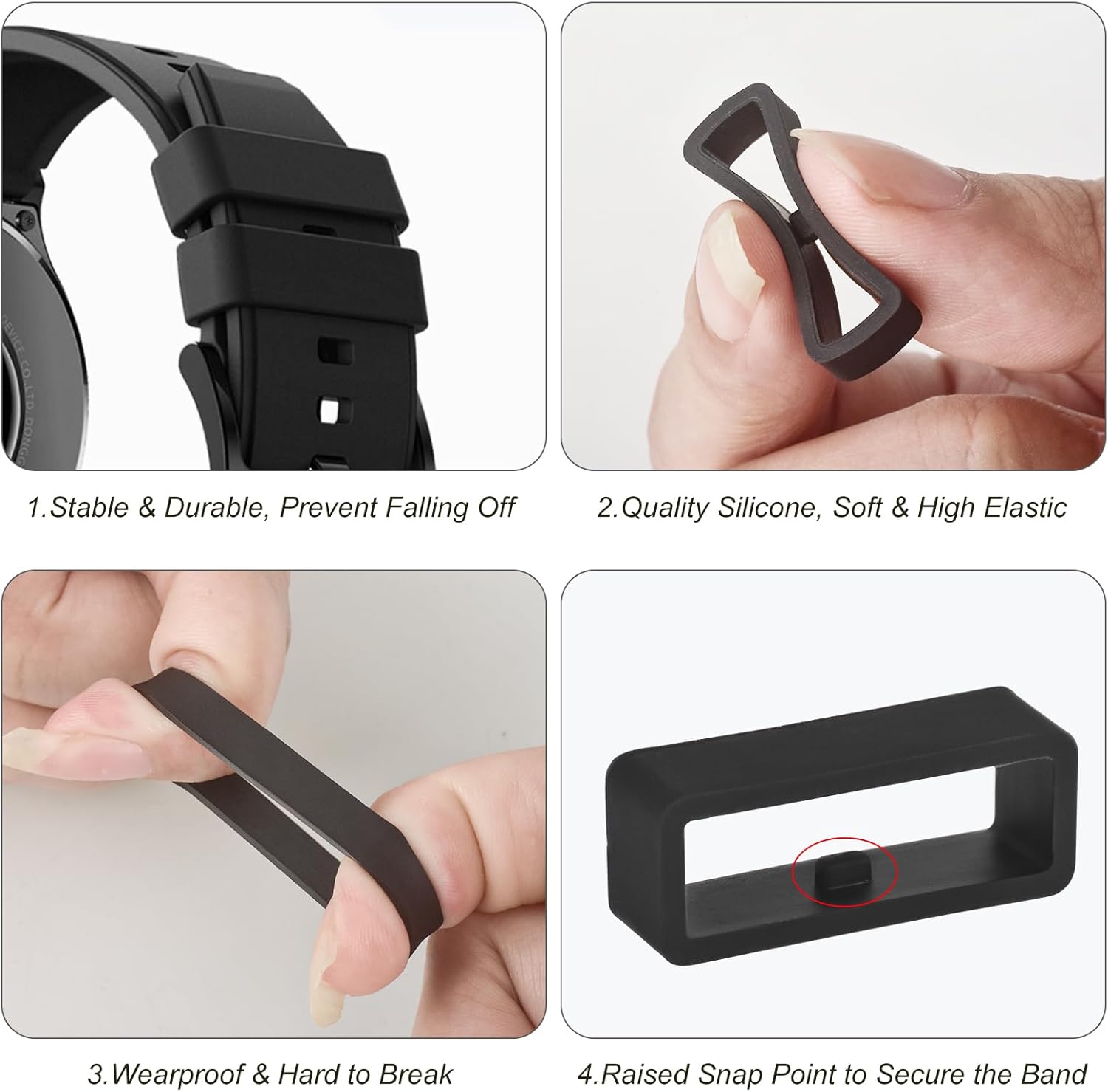 6Pcs Watch Band Loops Watch Strap Holder Loop Black Watch Band Strap Loops Watch Strap Keeper Holder Retainer Silicone Replacement Watch Strap Loop for Smart Sport Watch Wristband - Image 3