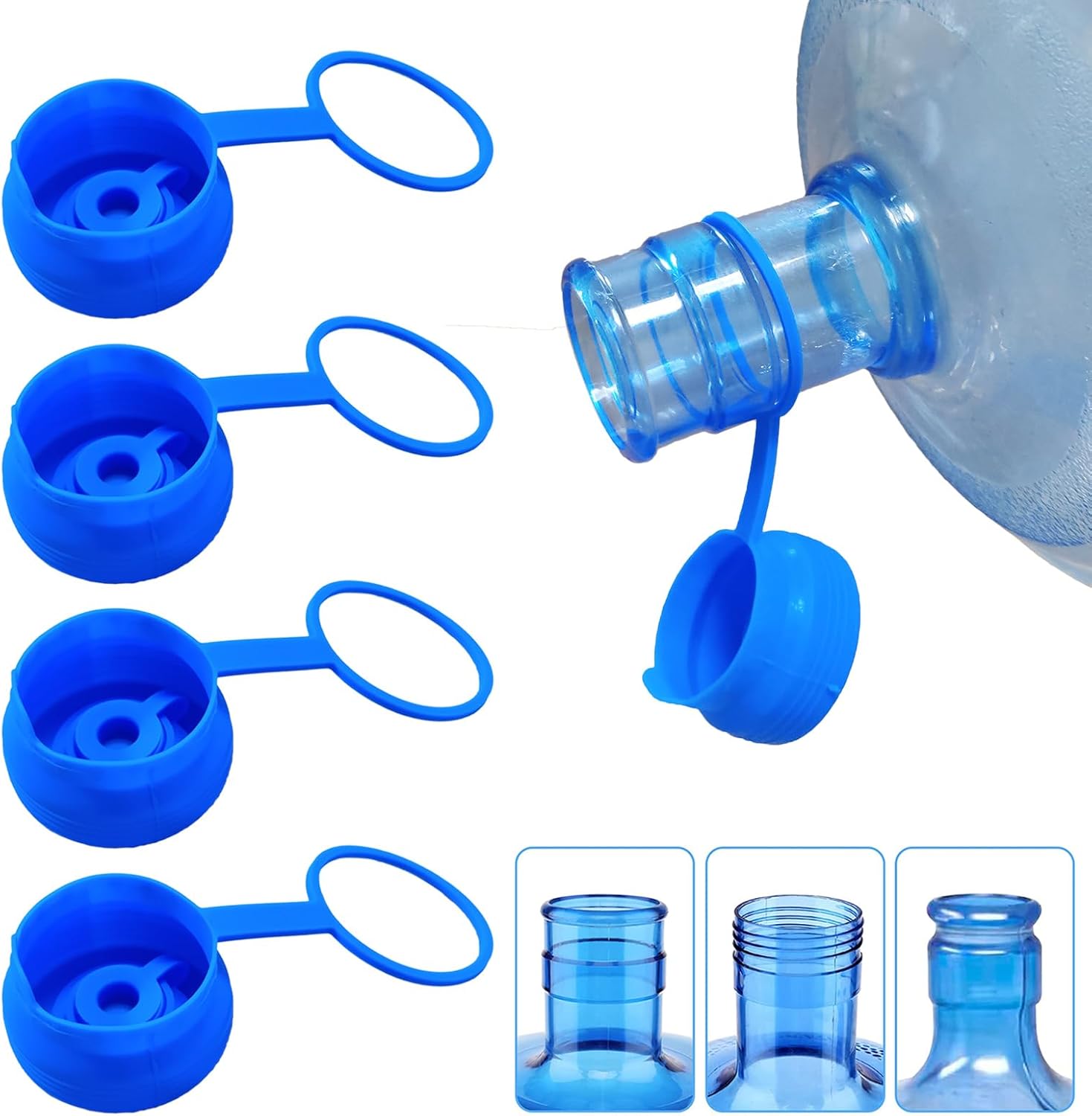 3 & 5 Gallon Water Jug Cap Reusable, Food Grade Silicone Replacement Gallon Caps for 55mm Standard/Screw/Crown Tops Water Bottle and Water Dispensers, Non-Spill Lids for Anti-Splash, Leak Free (3PCS) - Image 1