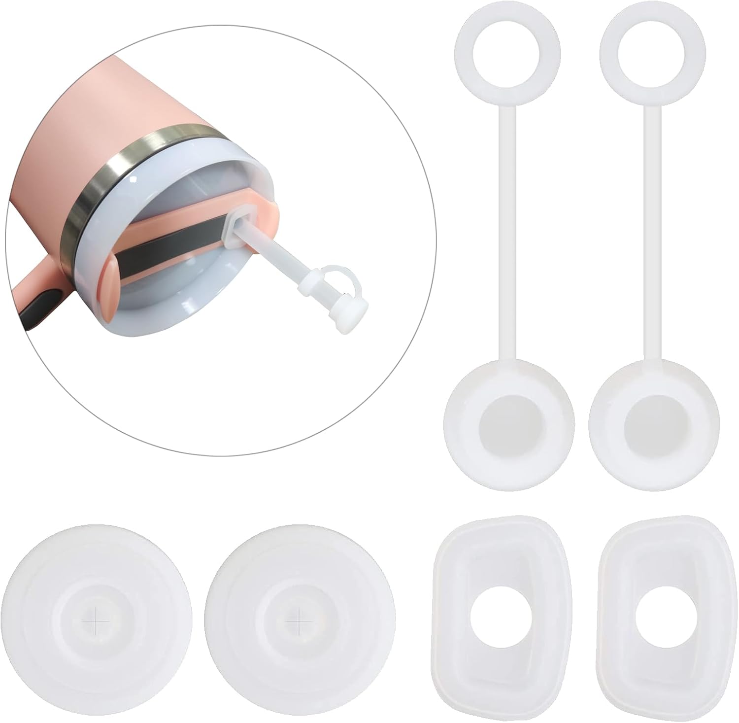 Spill-Proof Silicone Accessory Set for Stanley Cups - Includes Straw Covers, Round and Square Leak Stoppers - Anti-Dust Tumbler Accessories - Image 1
