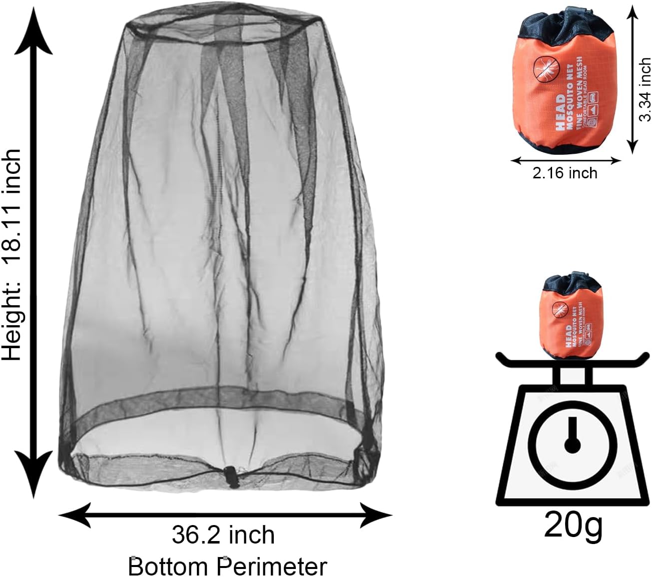 2 Pack Mosquito Head Net Mesh for Insect, Face Neck Fly Netting Hood from Bugs Gnats Noseeums Screen Net for Hiking, Outdoors, Fishing, Gardening, Black - Image 2