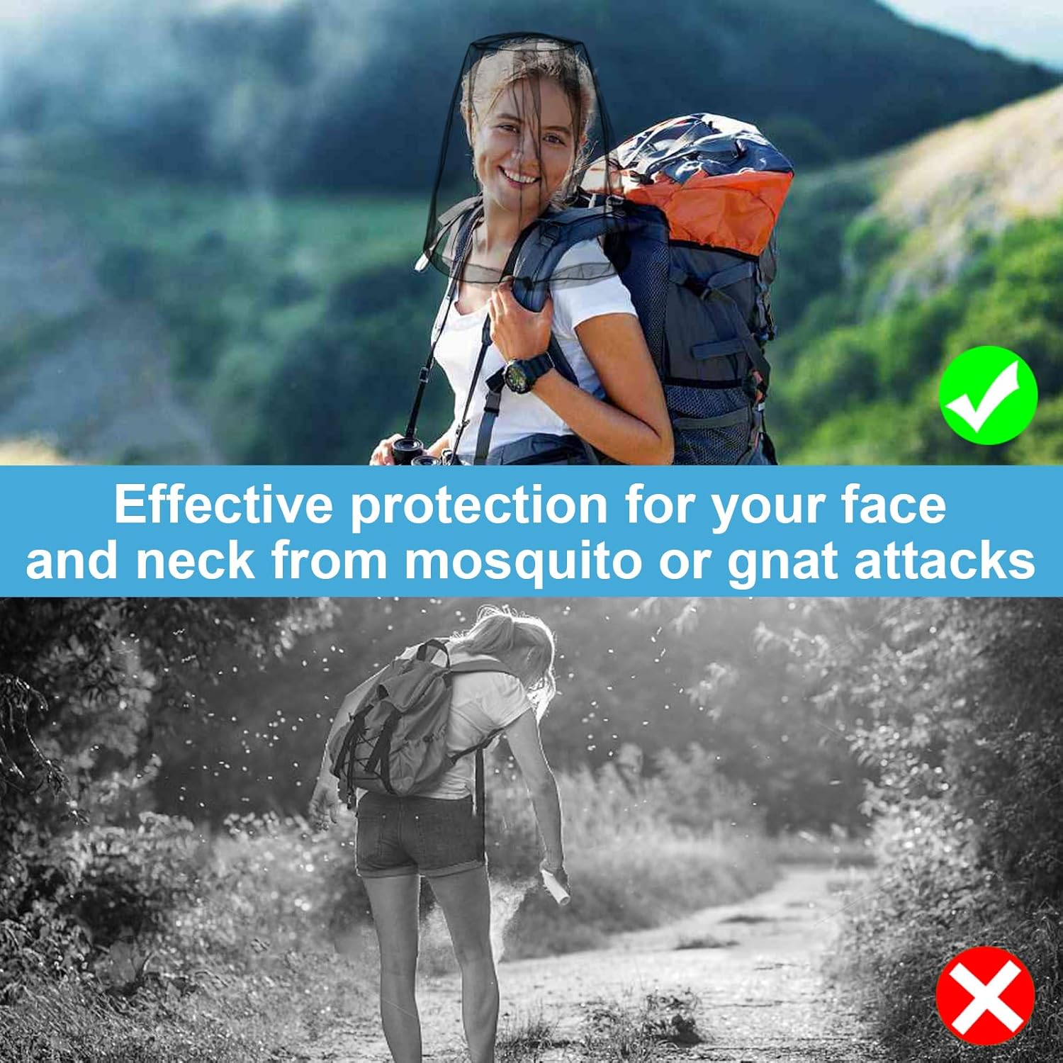 2 Pack Mosquito Head Net Mesh for Insect, Face Neck Fly Netting Hood from Bugs Gnats Noseeums Screen Net for Hiking, Outdoors, Fishing, Gardening, Black - Image 5