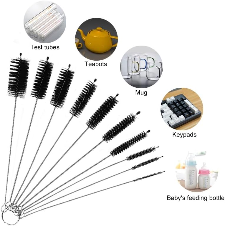 Straw Cleaner Brush Set, Shower Head Cleaner Tool, Nylon Pipe Tube Cleaner 8-inch 10 Different Diameters Set for Tumbler, Water Bottle, Sippy Cup, Sinks and Hummingbird Feeders - Image 3