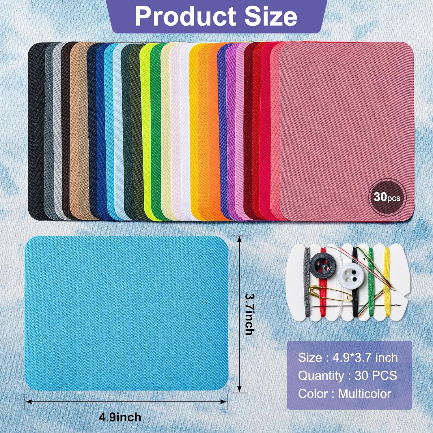 Iron Patches, 30 Piece 3.7 X 4.9 Inch Multi-Colored Fabric Repair Kit, 29 Shades Iron on Patches for Jeans, Shirts, Clothes, Pants - Image 2