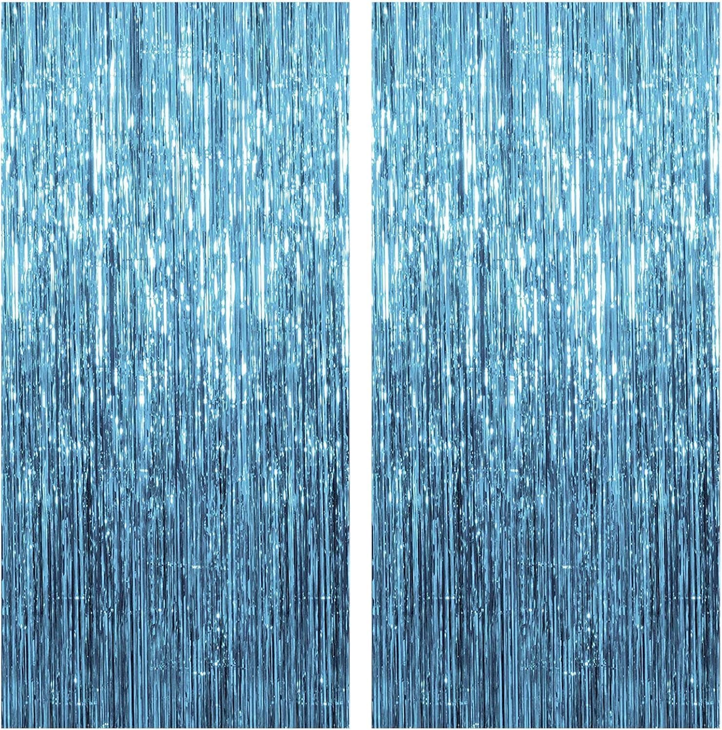 2 Pack Blue Backdrop Streamers Party Decorations Tinsel Fringe Backdrop Ocean Themed Decorations Foil Curtain Blue Birthday Ocean Party Decor Supplies - Image 1