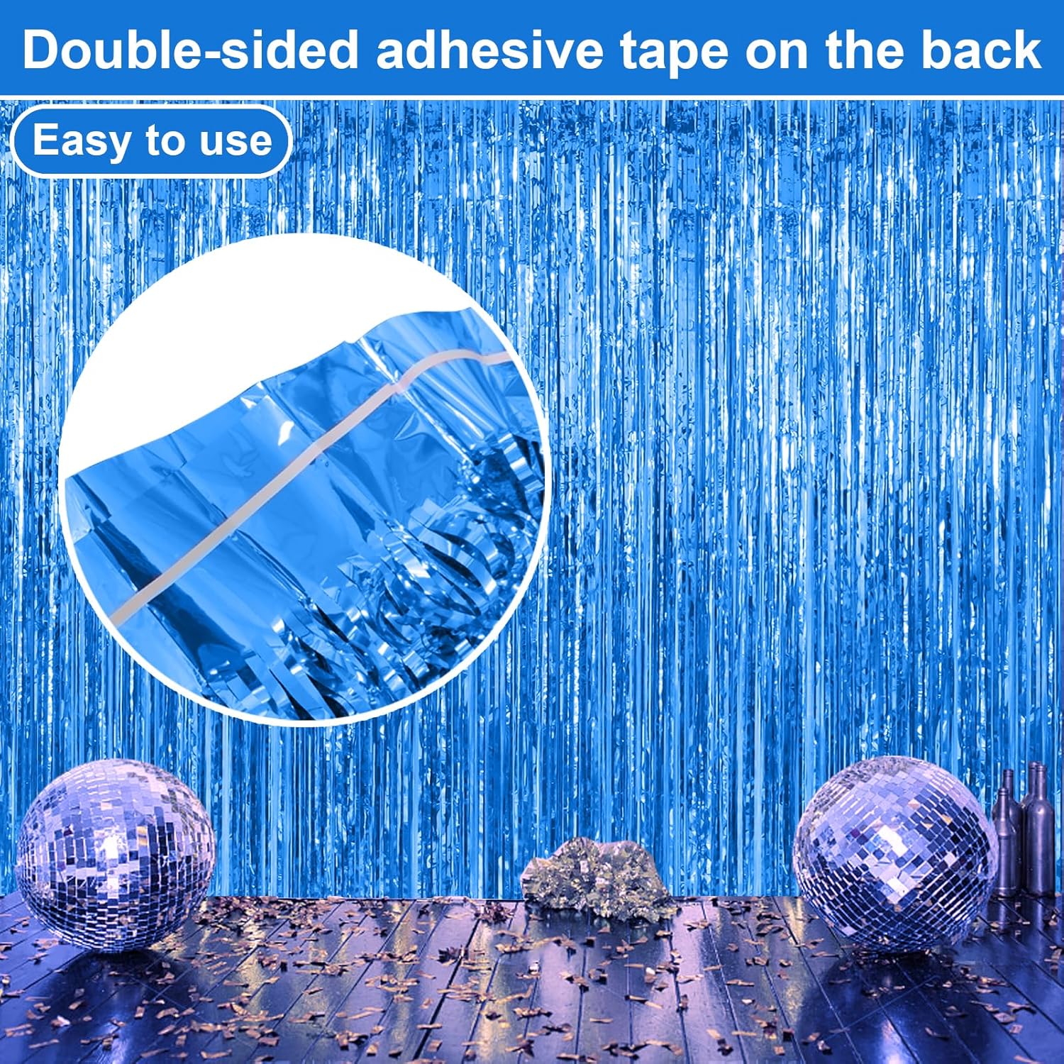 2 Pack Blue Backdrop Streamers Party Decorations Tinsel Fringe Backdrop Ocean Themed Decorations Foil Curtain Blue Birthday Ocean Party Decor Supplies - Image 3