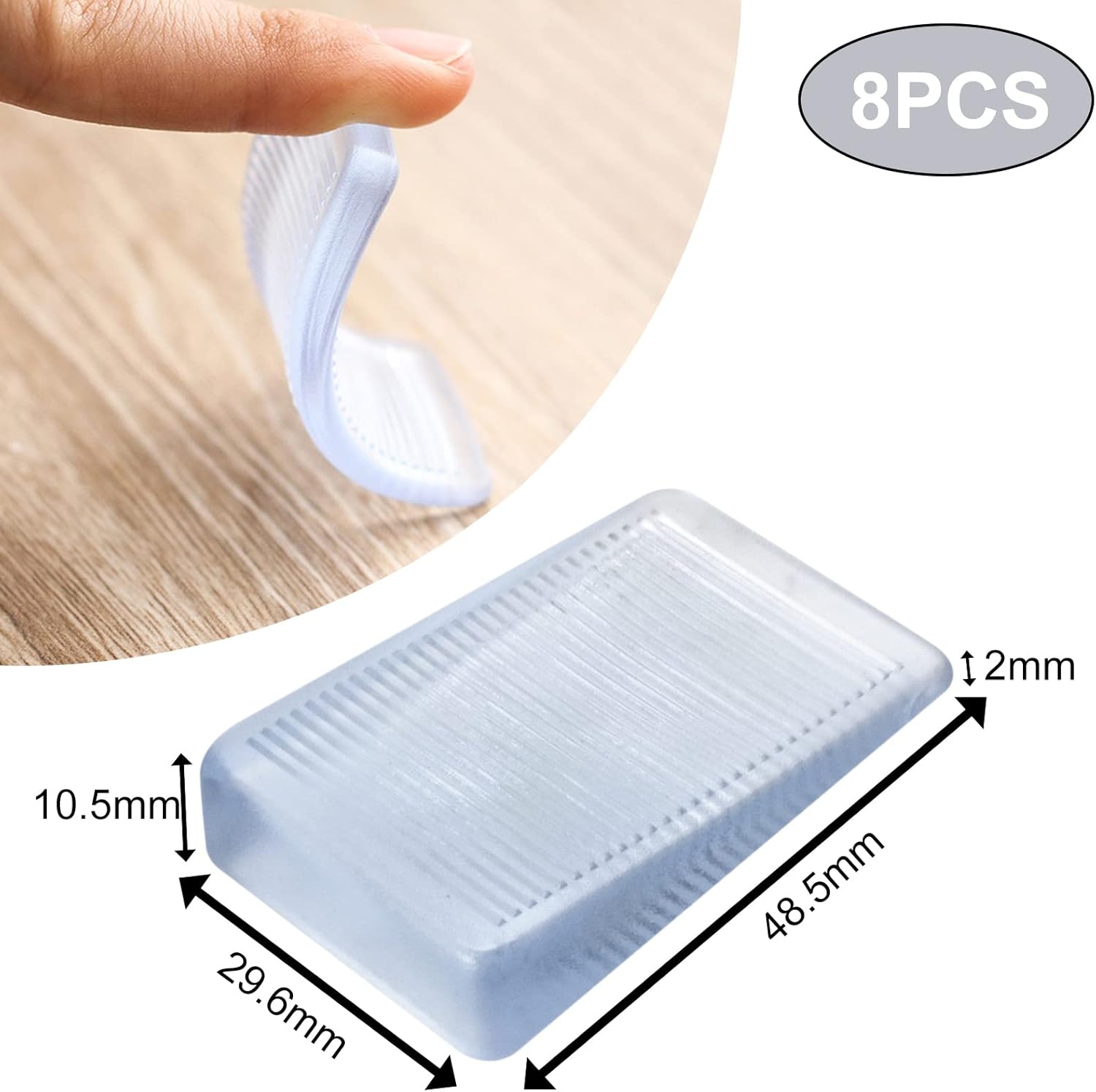8 Pack Clear Plastic Shims, Level Wedge, Furniture Levelers, Non-Slip PVC and Rubber, Rectangular, For Uneven Floors, Tables, Furniture - Image 2