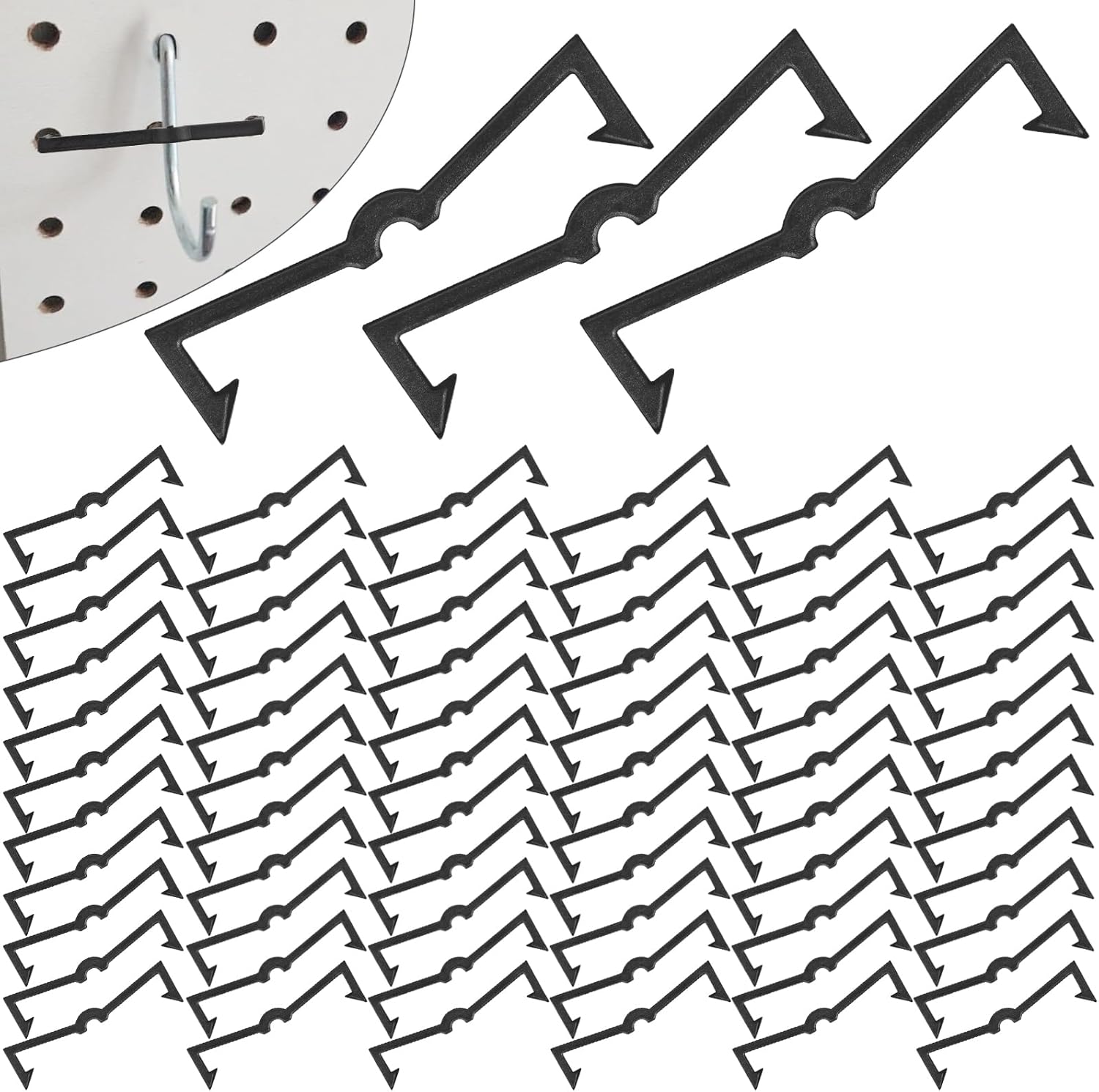 Black Peg Locks Plastic Pegboard Hook Locks Pegboard Display Hook Organizer Fixer Peg Board Hook Clip Retainers Pegboard Hook Organizer for Standard 1/4