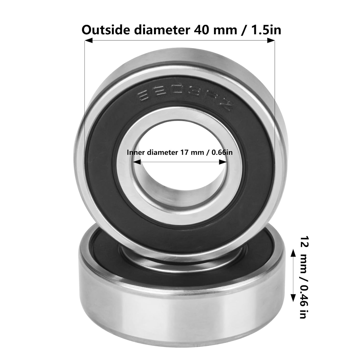 6203-RS Sealed Bearing 2Pcs 6203RS Bearings ID 17mm x OD 40mm x Width 12mm Double Rubber Sealed Bearing Deep Groove Ball Bearing for Wheels, Bike, Mower - Image 2