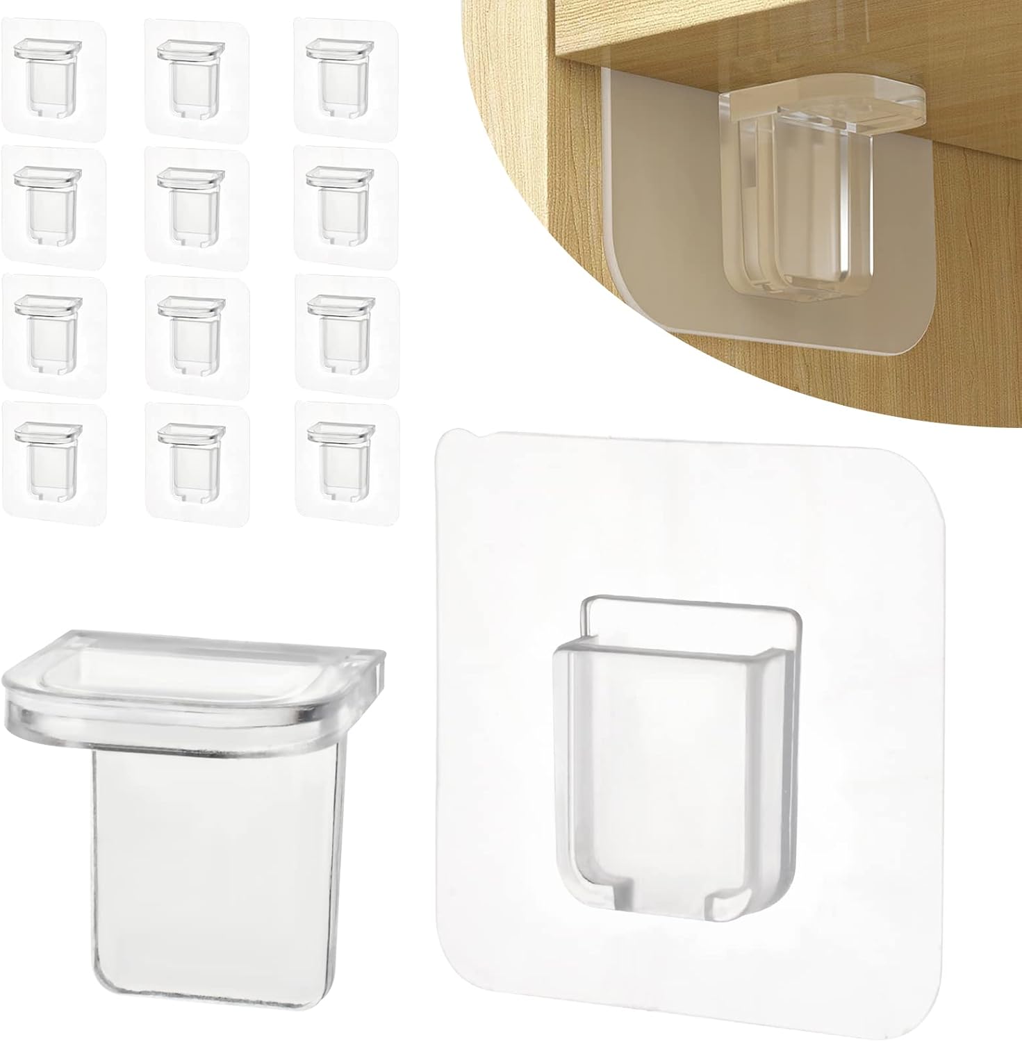 12 Pcs Punch Free Shelf Support Pegs Self Adhesive Shelves Clips Shelf Pegs for Shelves No Drill Shelf Bracket Holders Pin for Kitchen Cabinet Book Shelves Closet Clapboard Layer (1-Peg) - Image 1