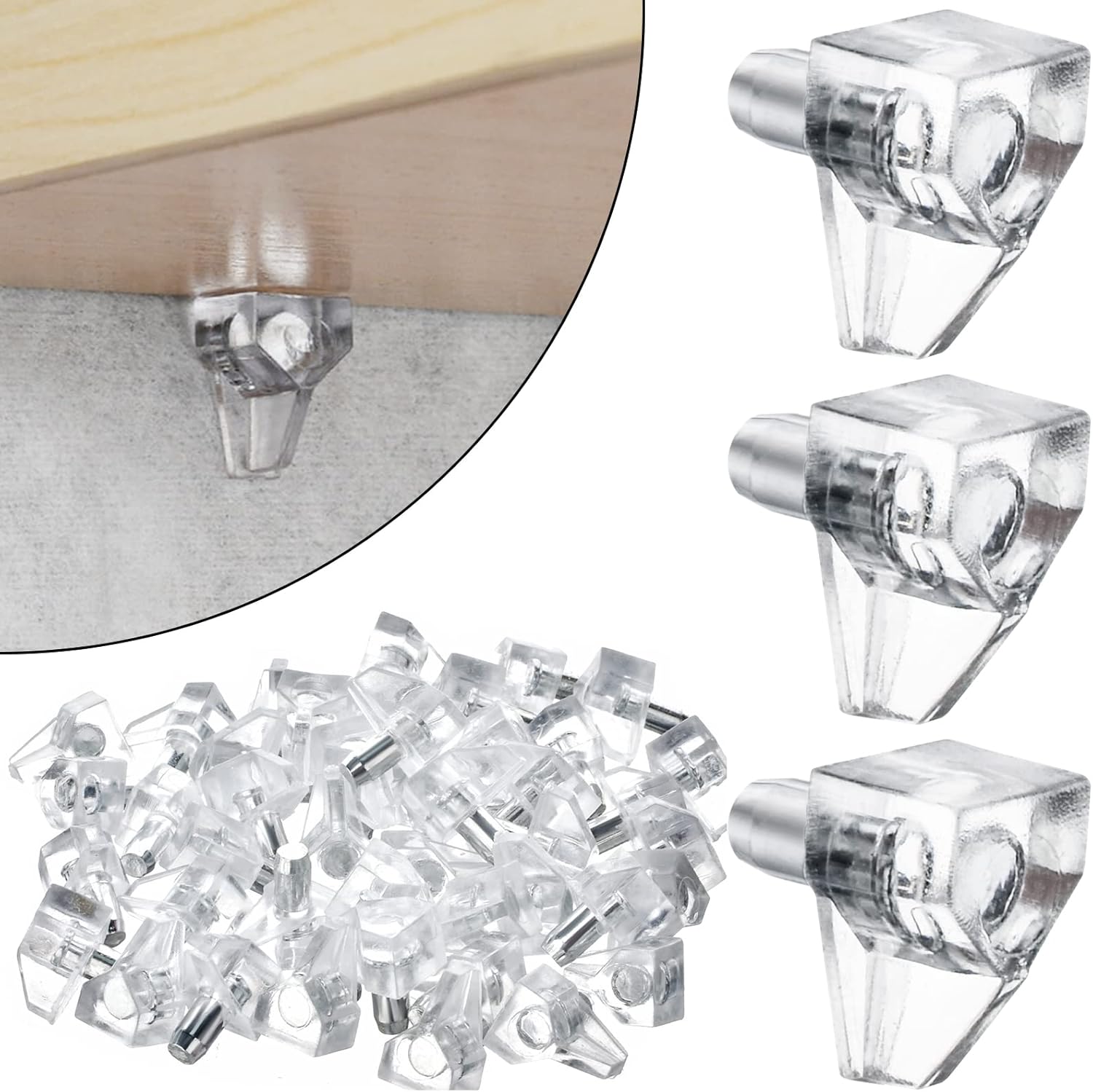 5mm Shelf Pegs 50 Pack Clear Crystal Plastic Cabinet Shelf Pins Shelf Holder Pins Replacement Pegs for Kitchen Furniture Cabinet Bookcase - Image 1