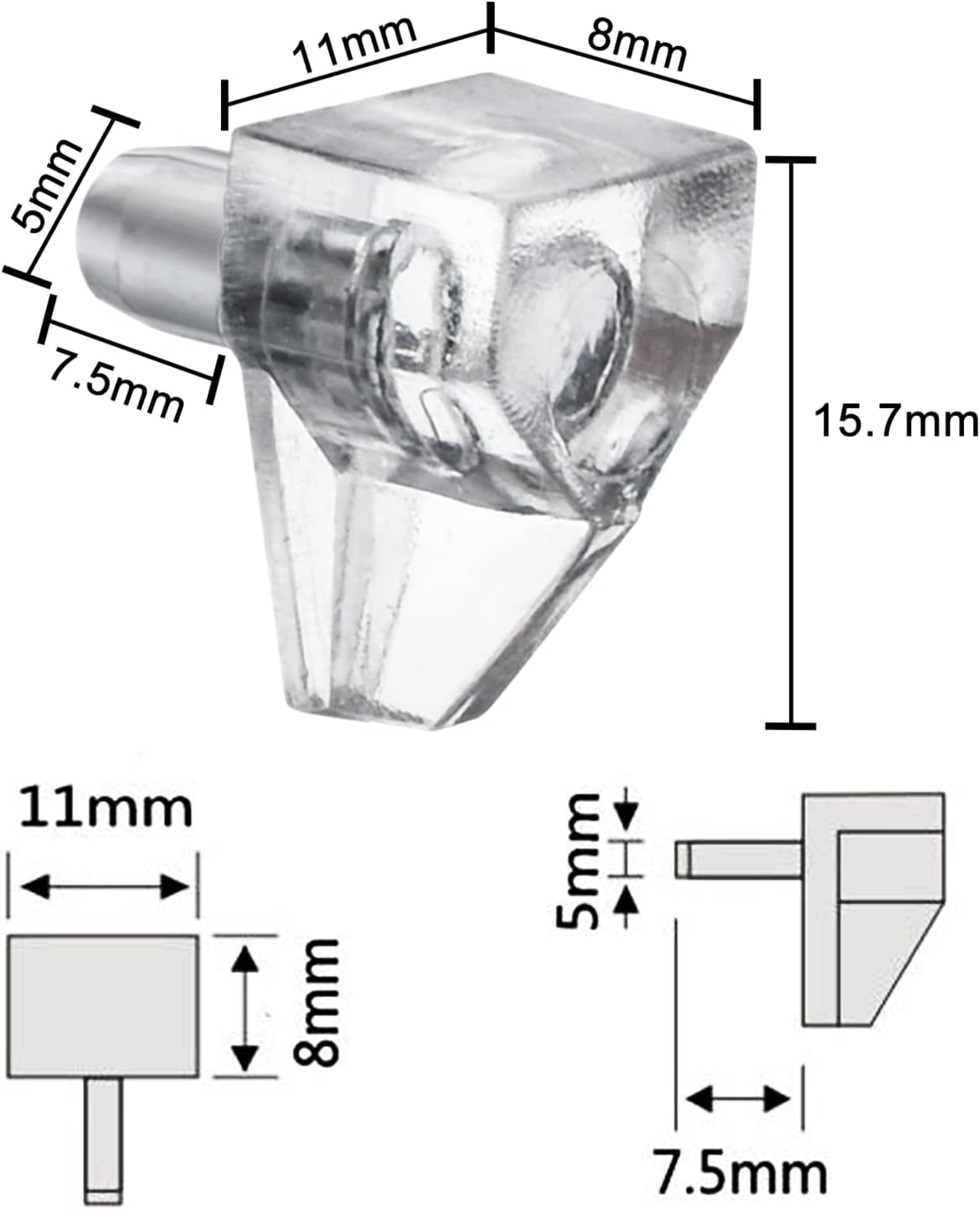 5mm Shelf Pegs 50 Pack Clear Crystal Plastic Cabinet Shelf Pins Shelf Holder Pins Replacement Pegs for Kitchen Furniture Cabinet Bookcase - Image 3