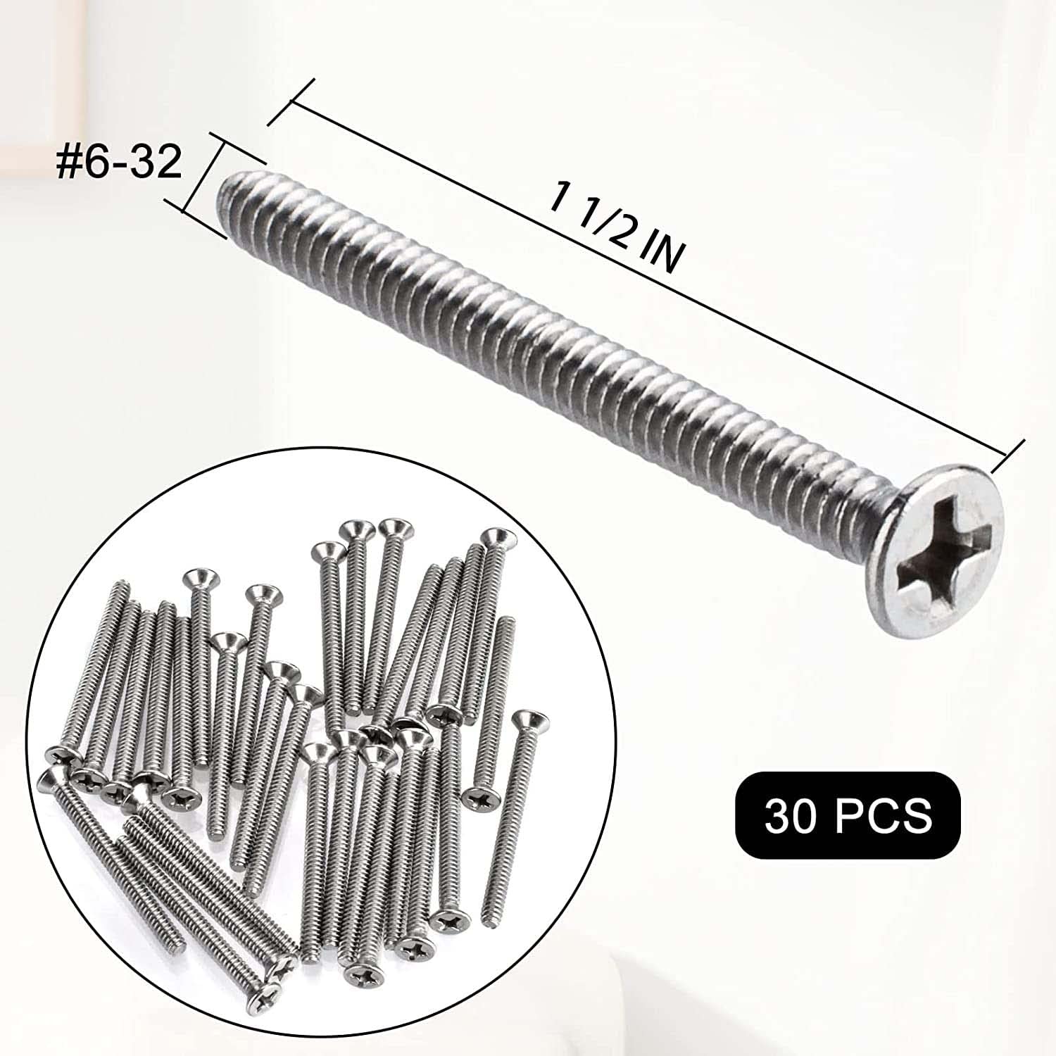 Extra Long Outlet Screws 6-32 x 1-1/2 Inches Electrical Outlet Screws 304 Stainless Machine Screws - 30 Pack - Image 2