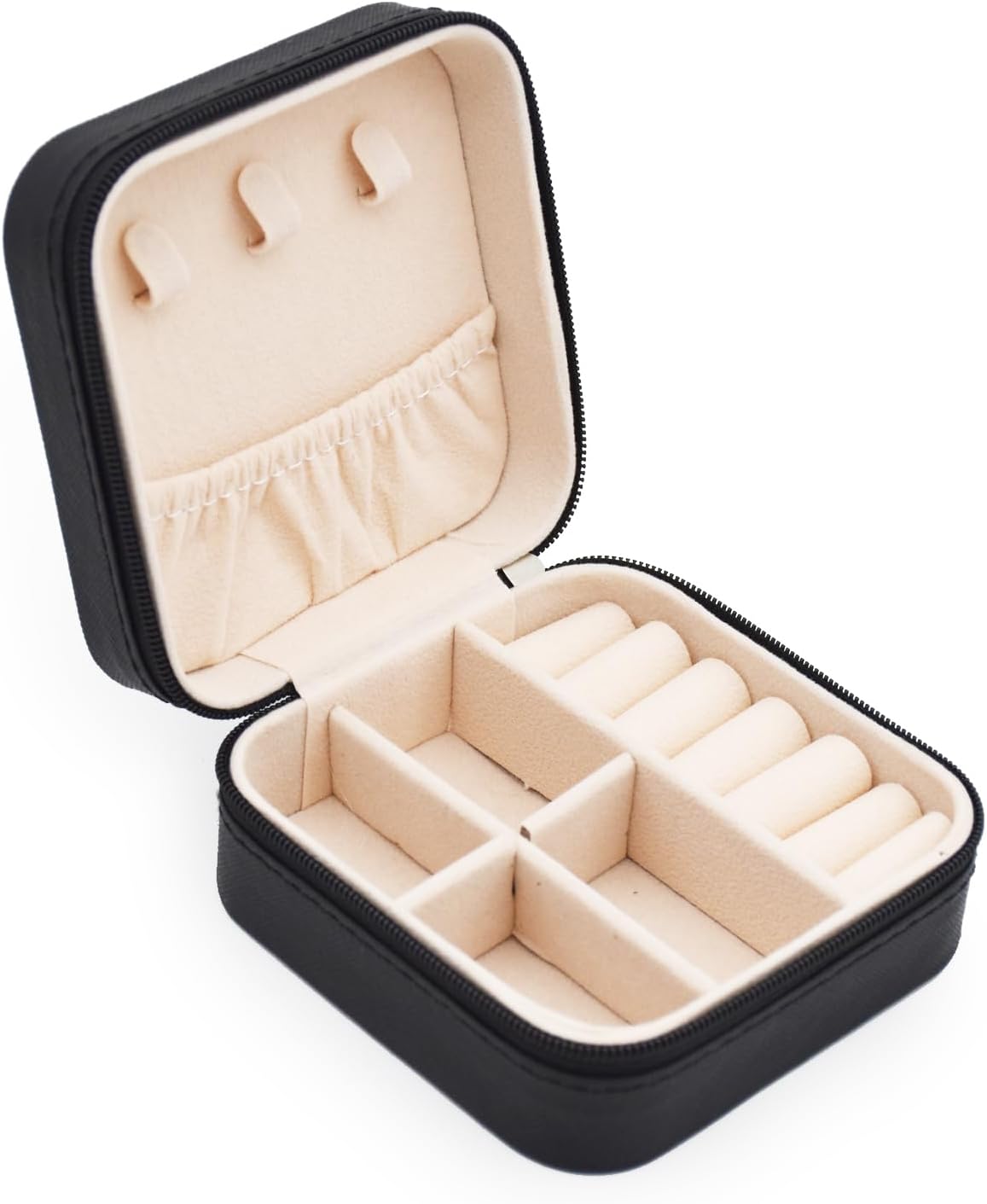 MODENGKGJIAN Mini Jewelry Travel Case, PU Leather Travel Jewelry Organizer Box, Small Portable Portable Jewellery Storage Holder for Womens Rings Earrings Necklaces Bracelets (Black) - Image 1