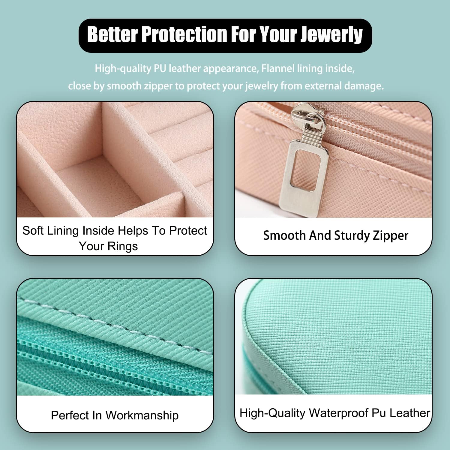 MODENGKGJIAN Mini Jewelry Travel Case, PU Leather Travel Jewelry Organizer Box, Small Portable Portable Jewellery Storage Holder for Womens Rings Earrings Necklaces Bracelets (Black) - Image 4