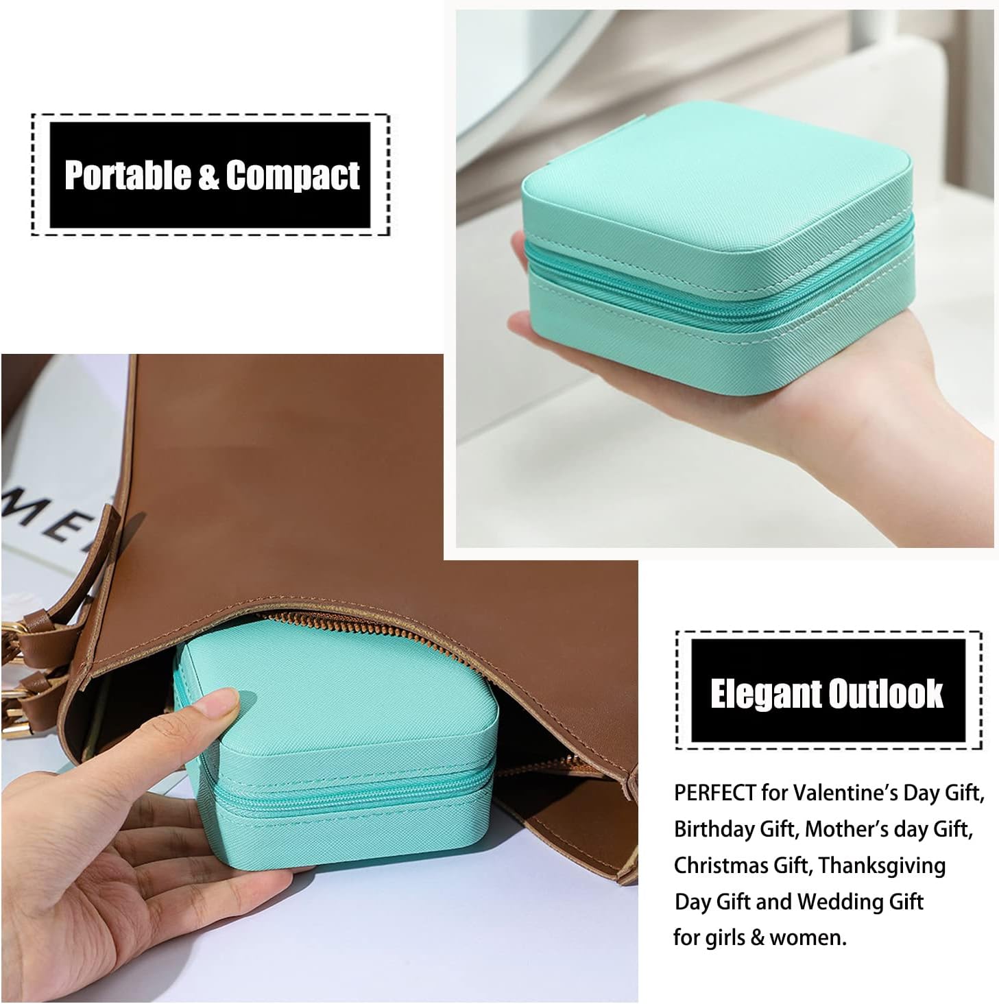MODENGKGJIAN Mini Jewelry Travel Case, PU Leather Travel Jewelry Organizer Box, Small Portable Portable Jewellery Storage Holder for Womens Rings Earrings Necklaces Bracelets (Black) - Image 6