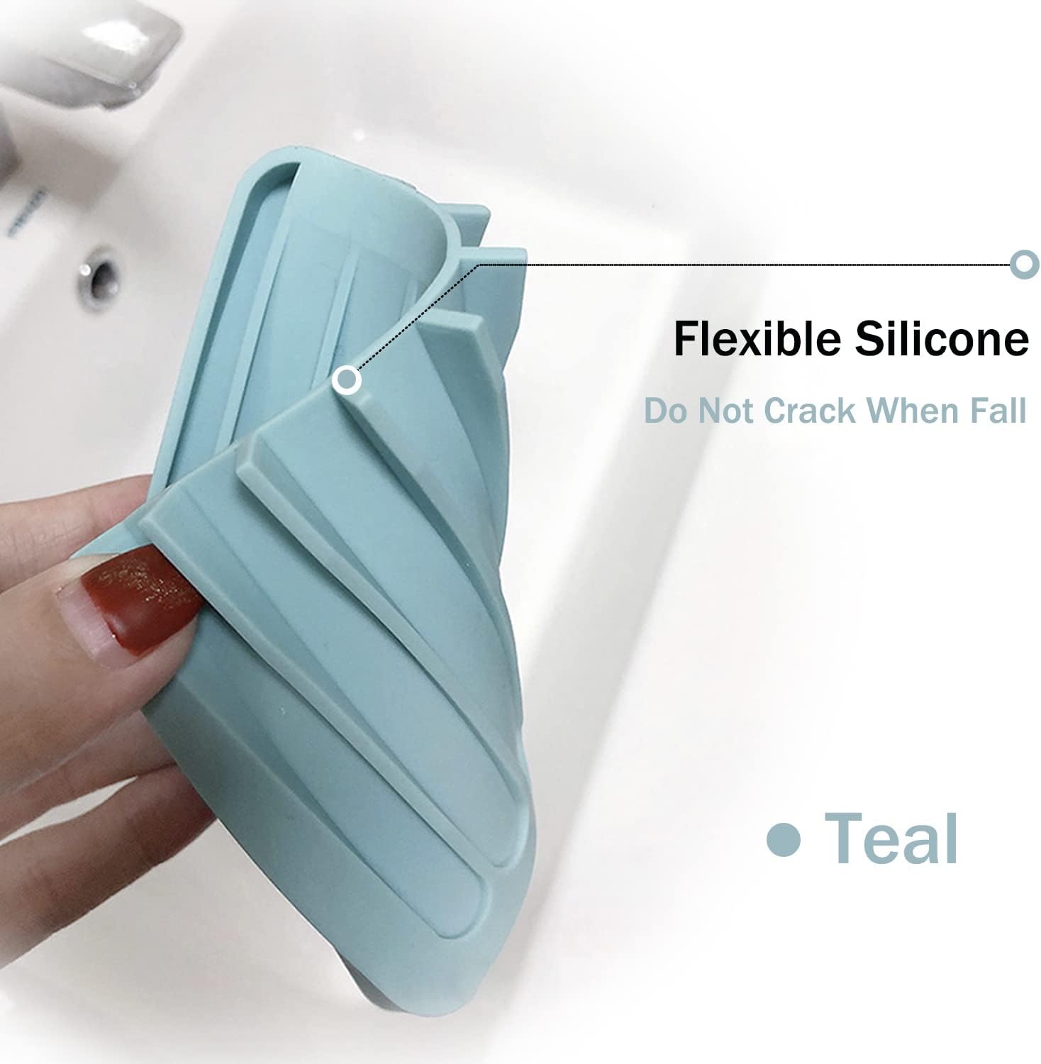 Self Draining Soap Dishes, 3 Pcs Silice Soap Saver, Waterfall Drainer Soap Holder for Bathroom, Extend Soap Life, Keep Soap Bars Dry Clean & Easy Cleaning (White, Gray, Teal) - Image 3