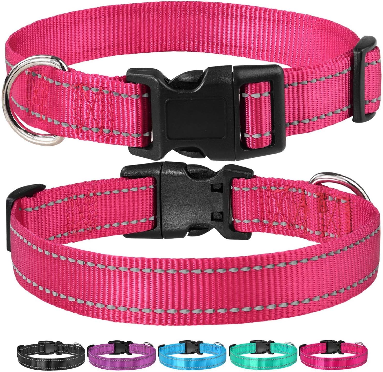 Reflective Dog Collar with Buckle Adjustable Safety Nyl Collars for Small Medium Large Dogs, Pink S - Image 6