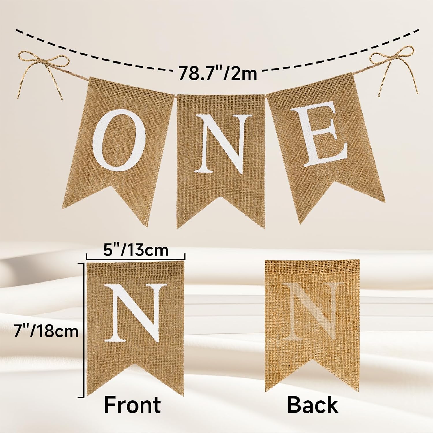 Burlap One Banner - NO DIY One Highchair Banner First Birthday Boy Girl Banner Sign Decoration 1st Happy Birthday High Chair Banners for Babies Photo Prop Party Decoration Indoor Outdoor - Image 2
