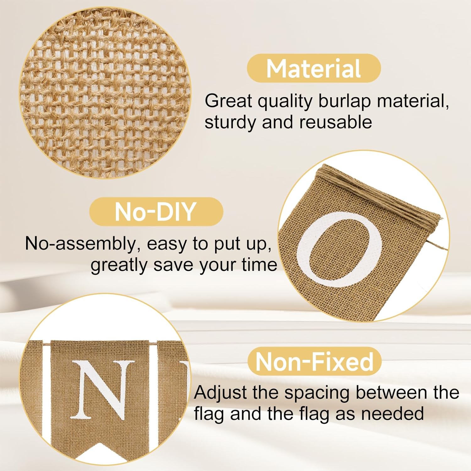 Burlap One Banner - NO DIY One Highchair Banner First Birthday Boy Girl Banner Sign Decoration 1st Happy Birthday High Chair Banners for Babies Photo Prop Party Decoration Indoor Outdoor - Image 3