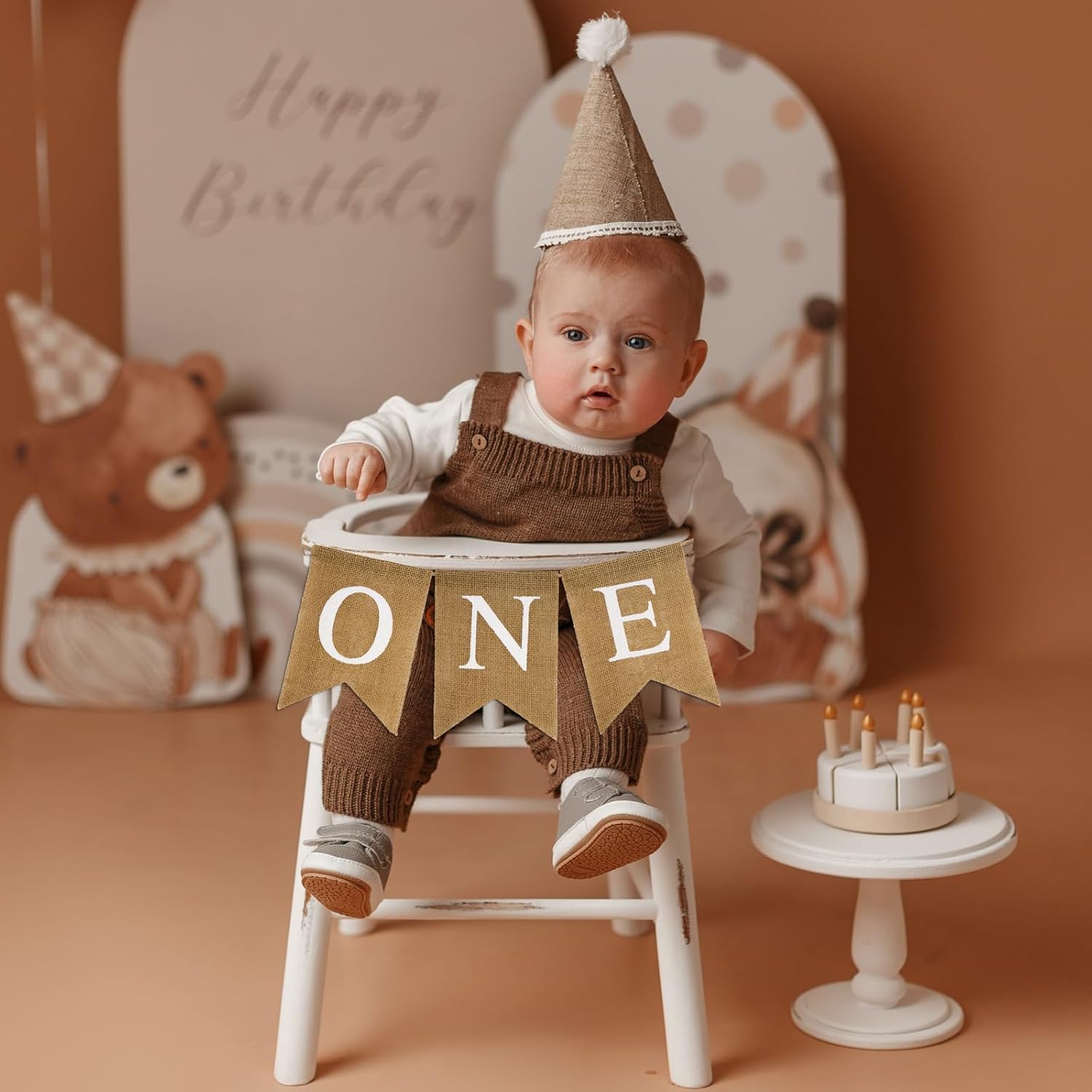 Burlap One Banner - NO DIY One Highchair Banner First Birthday Boy Girl Banner Sign Decoration 1st Happy Birthday High Chair Banners for Babies Photo Prop Party Decoration Indoor Outdoor - Image 4