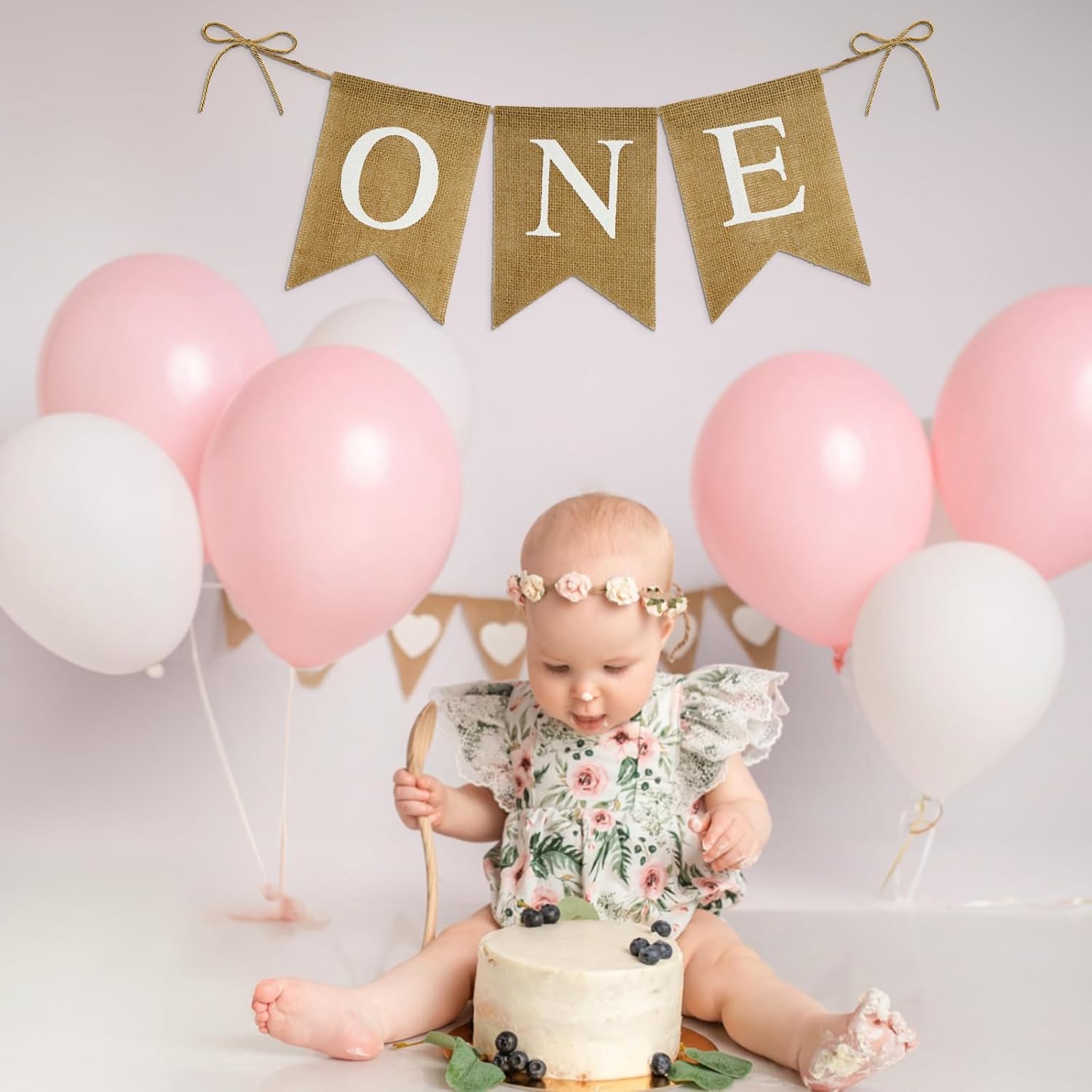 Burlap One Banner - NO DIY One Highchair Banner First Birthday Boy Girl Banner Sign Decoration 1st Happy Birthday High Chair Banners for Babies Photo Prop Party Decoration Indoor Outdoor - Image 5