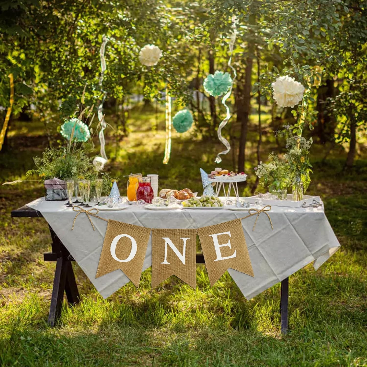 Burlap One Banner - NO DIY One Highchair Banner First Birthday Boy Girl Banner Sign Decoration 1st Happy Birthday High Chair Banners for Babies Photo Prop Party Decoration Indoor Outdoor - Image 7
