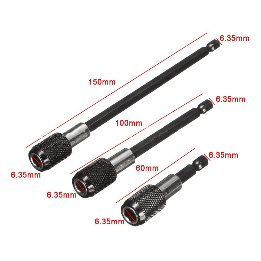 3-Piece Magnetic Bit Holder Extensi Set, Quick Release Universal Impact Drill Adapter for Home DIY Projects - Image 2