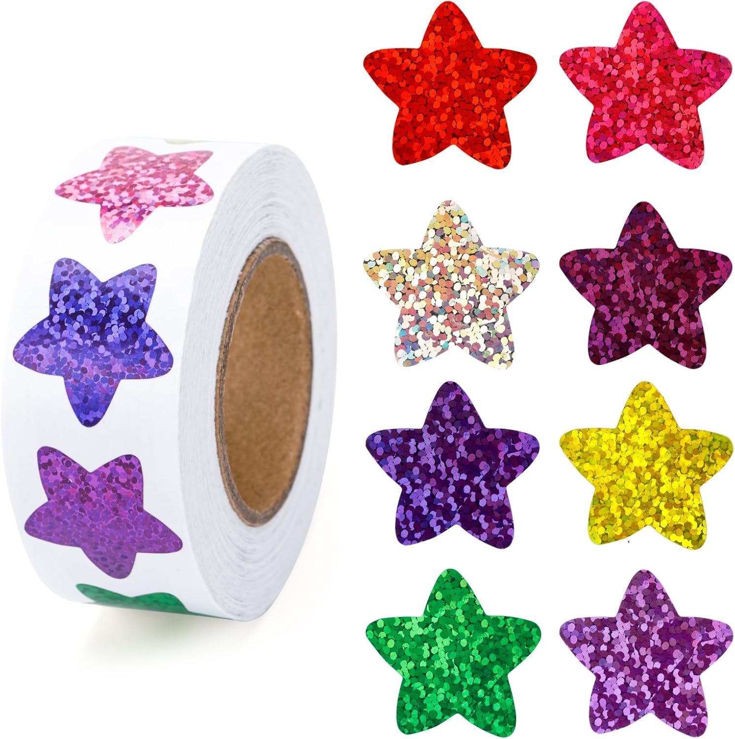 Star Stickers - 500Pcs 1Inch Glitter Star Stickers for Kids Reward Self Adhesive Foil Shiny Stars Shaped Sticker Stars Incentive Sticker Roll for Envelope Seal Classroom Teacher Behavior Chart - Image 1