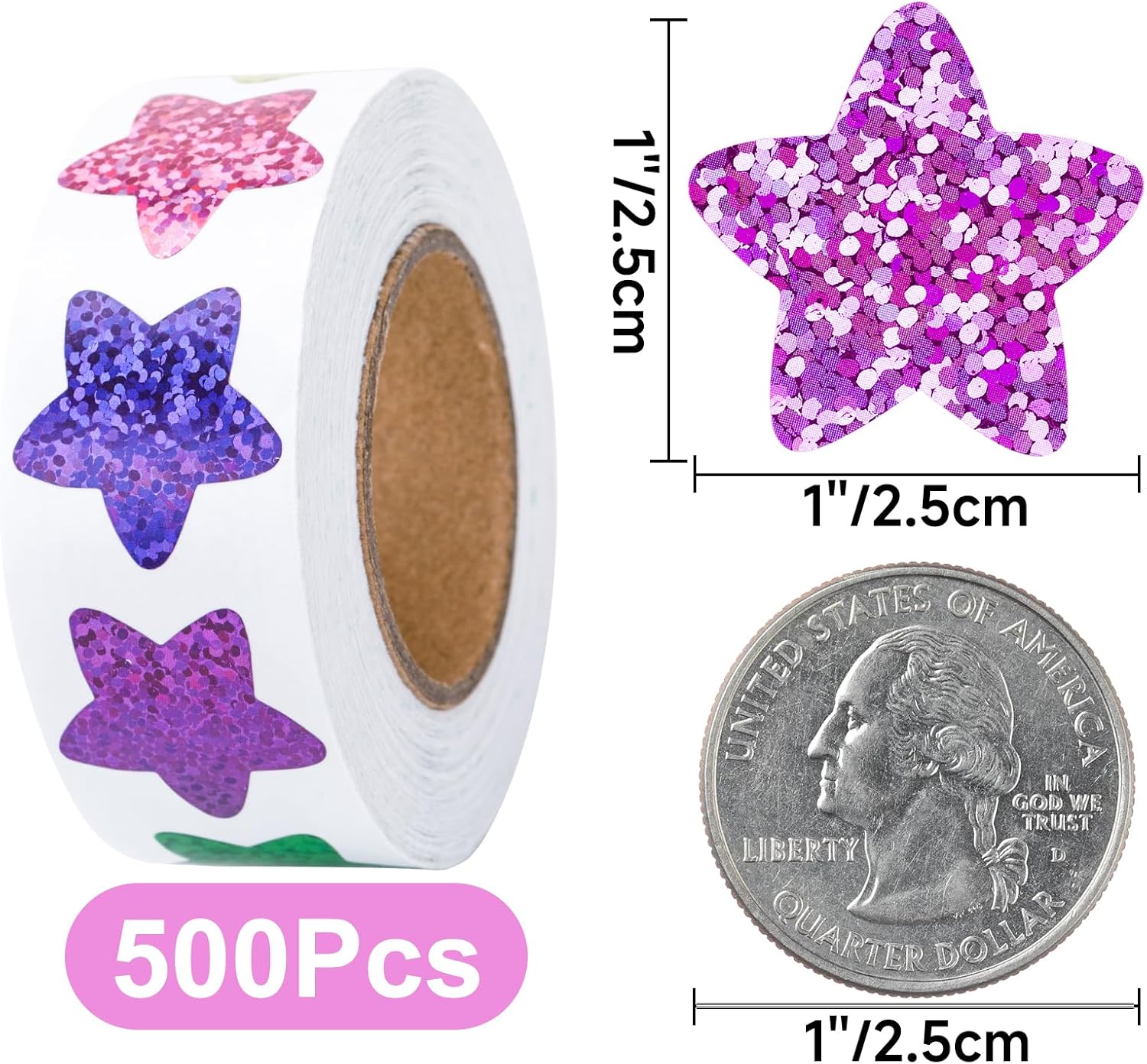 Star Stickers - 500Pcs 1Inch Glitter Star Stickers for Kids Reward Self Adhesive Foil Shiny Stars Shaped Sticker Stars Incentive Sticker Roll for Envelope Seal Classroom Teacher Behavior Chart - Image 2