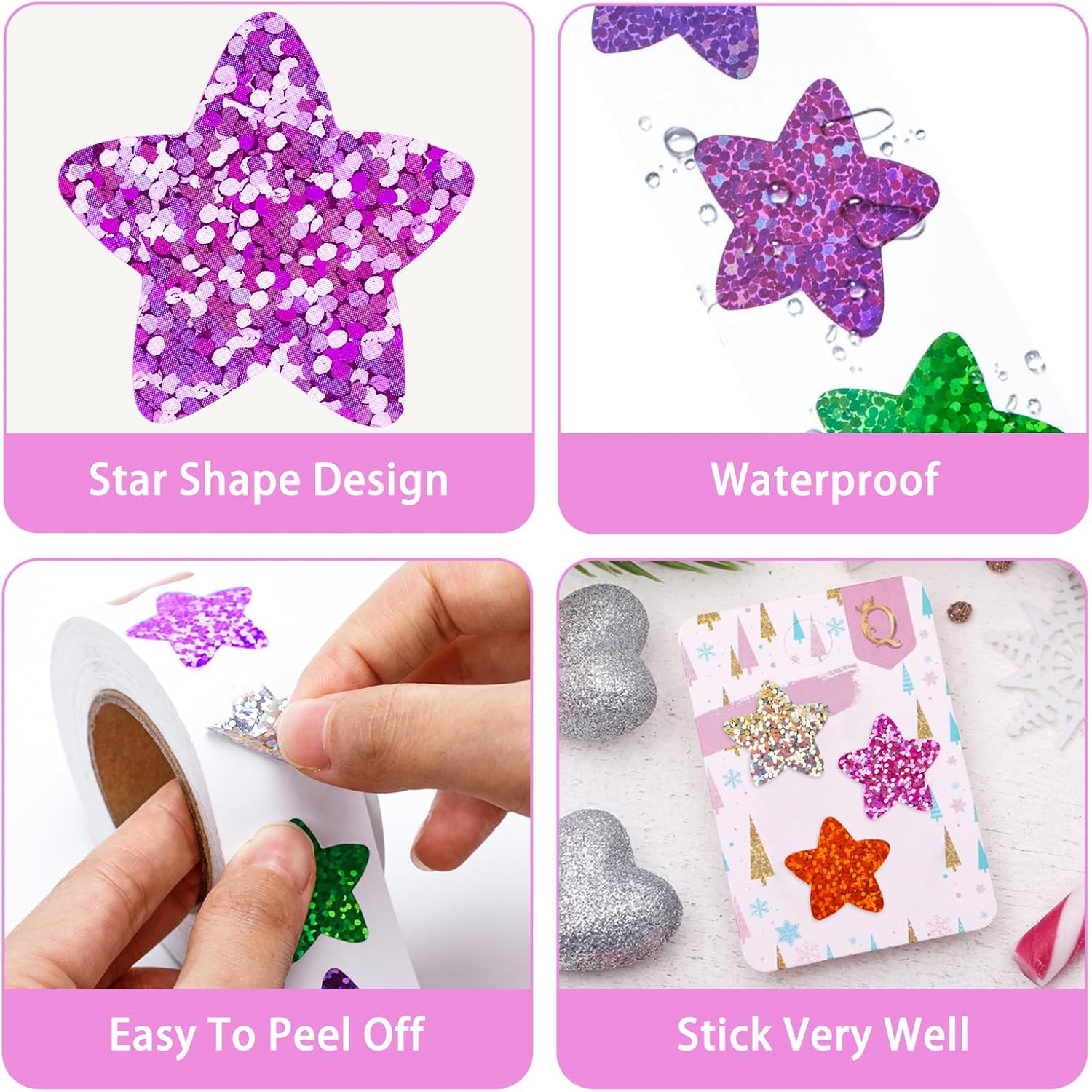 Star Stickers - 500Pcs 1Inch Glitter Star Stickers for Kids Reward Self Adhesive Foil Shiny Stars Shaped Sticker Stars Incentive Sticker Roll for Envelope Seal Classroom Teacher Behavior Chart - Image 3
