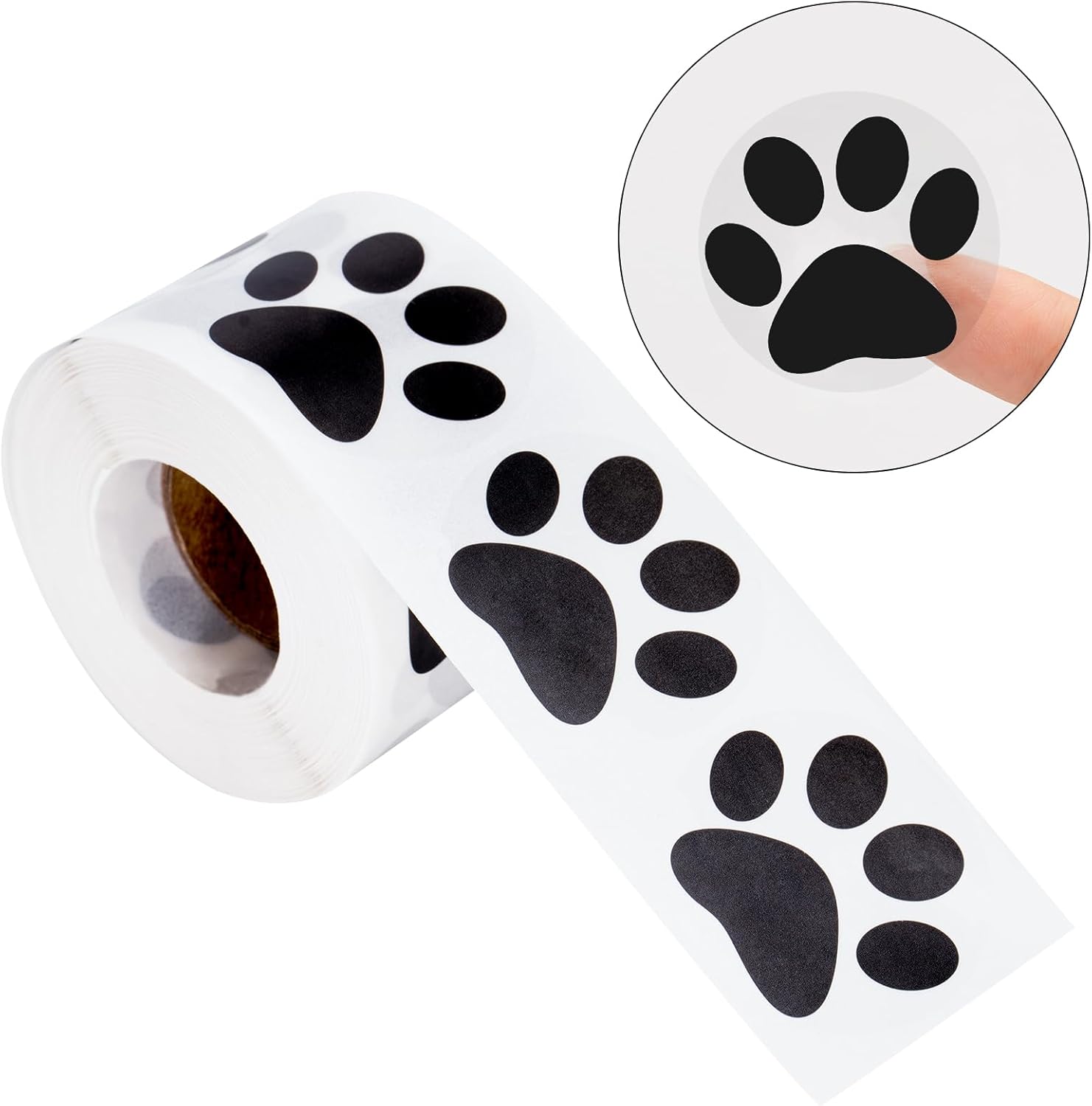 Paw Stickers - Paw Prints Stickers 500Pcs 1.5Inch Puppy Dog Bear Paw Prints Sticker Self Adhesive Clear & Black Paw Patrol Sticker Roll for Birthday Party Envelope Seal Card Gift Packaging - Image 1