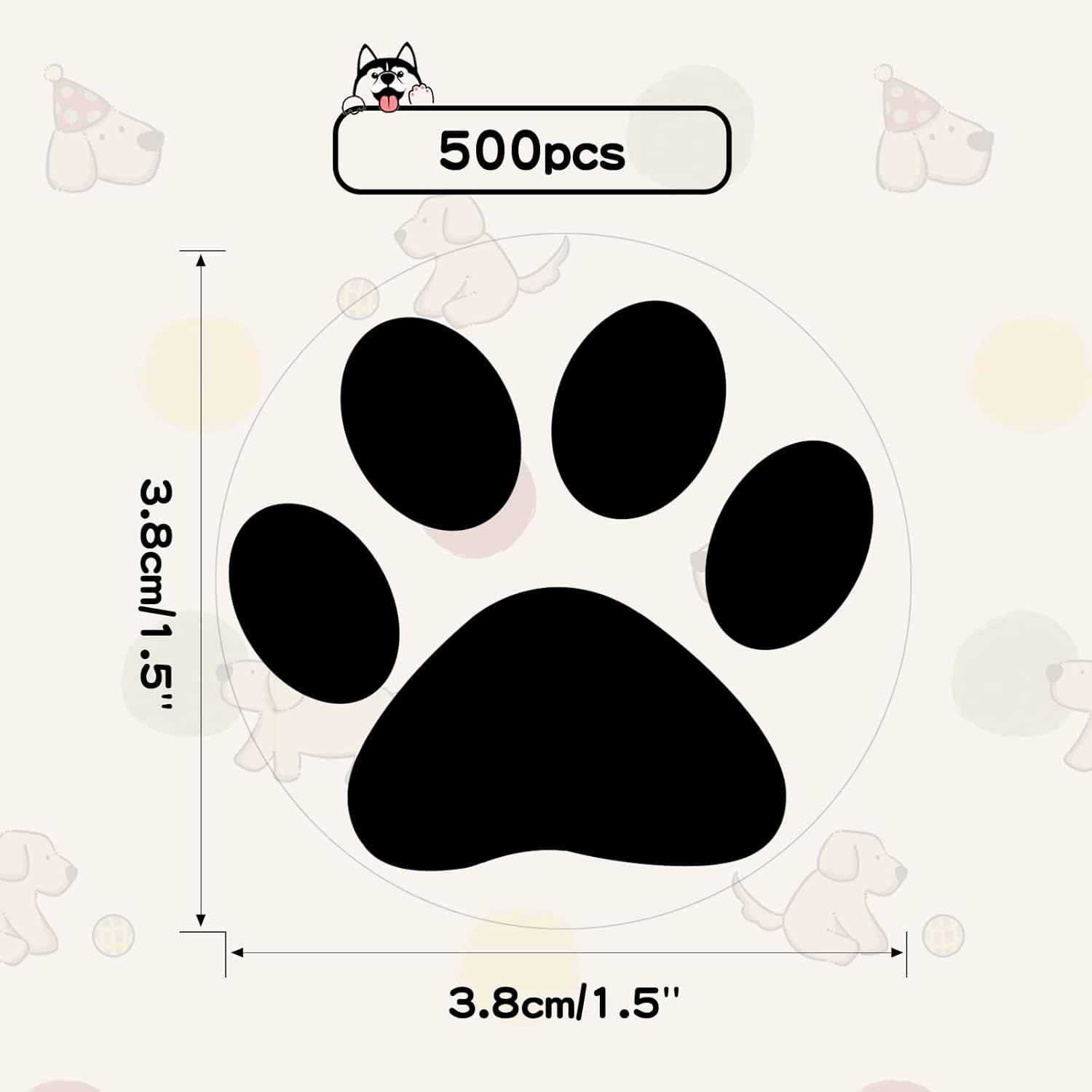 Paw Stickers - Paw Prints Stickers 500Pcs 1.5Inch Puppy Dog Bear Paw Prints Sticker Self Adhesive Clear & Black Paw Patrol Sticker Roll for Birthday Party Envelope Seal Card Gift Packaging - Image 2