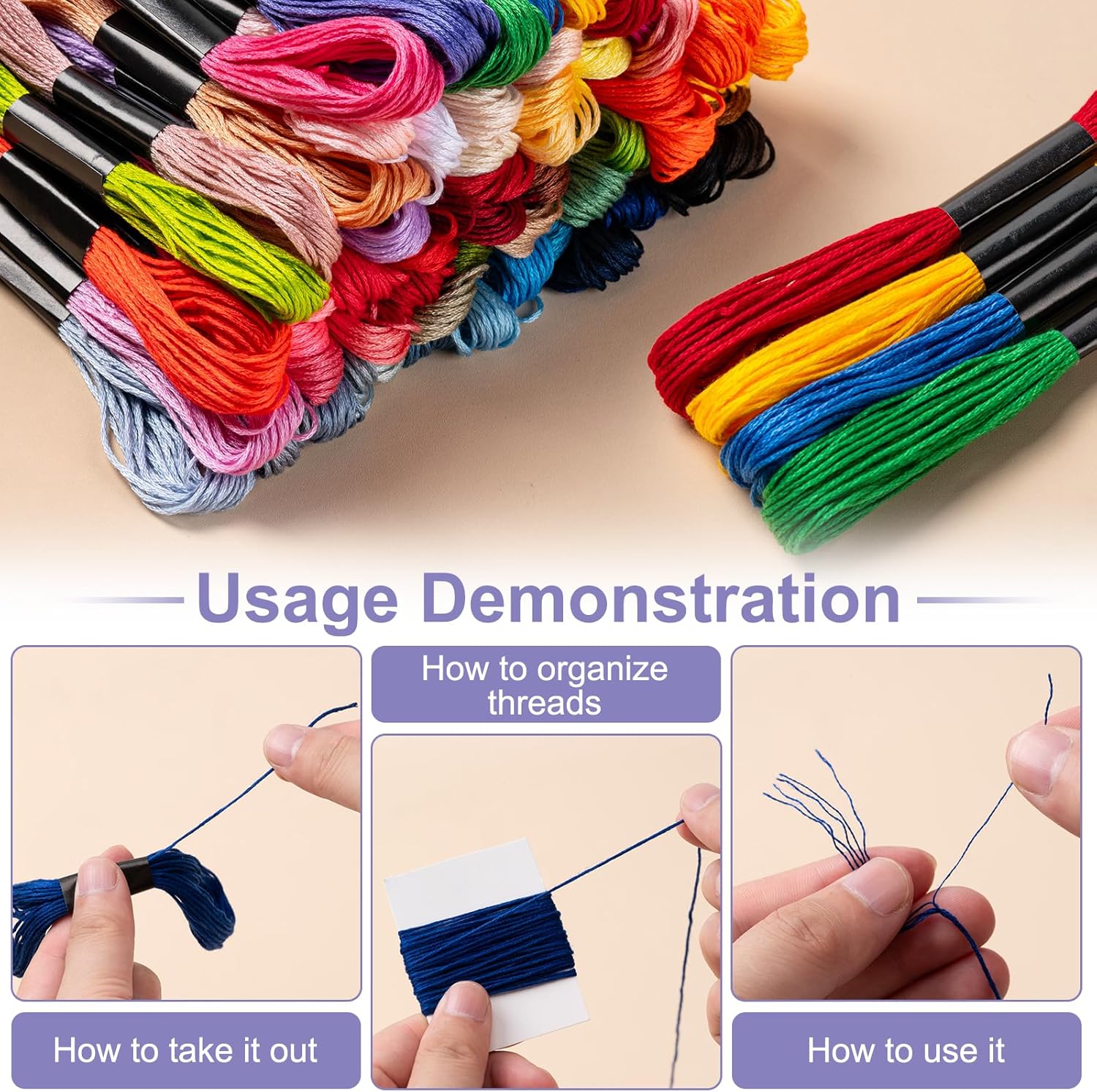 Friendship Bracelet String, 60 Skeins Cross Stitch Thread, 344.5 Inch Cotton Embroidery Floss, Hand Embroidery Thread for DIY Sewing and Embroidery Crafts Making - Image 4