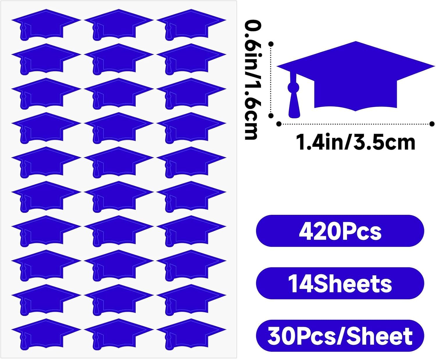 Graduation Cap Stickers 2026 - Blue Graduation Hat Stickers Self-Adhesive Graduations Envelope Seal Sticker 420Pcs Congrats Grad Cap Sticker Class of 2026 for Senior College Grad Party Favor - Image 2