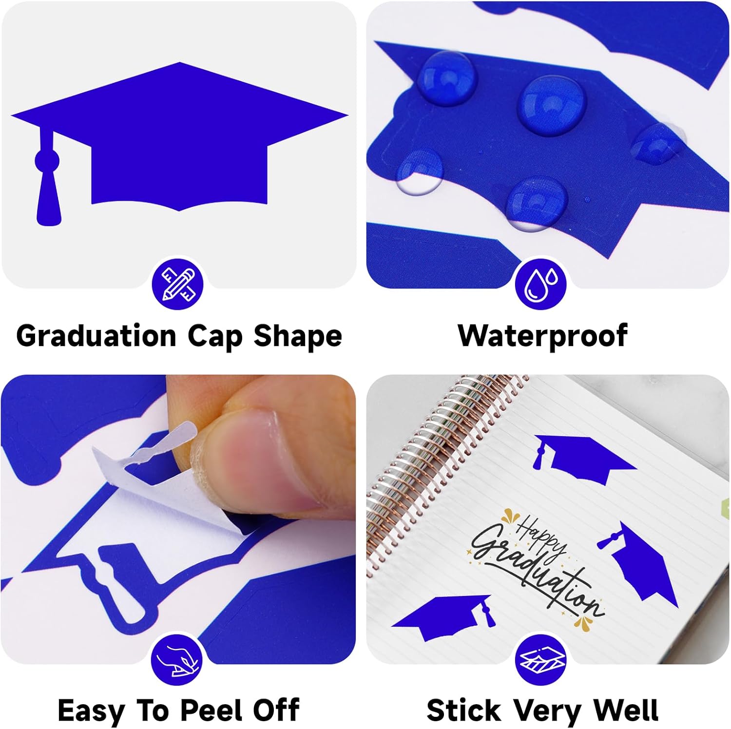 Graduation Cap Stickers 2026 - Blue Graduation Hat Stickers Self-Adhesive Graduations Envelope Seal Sticker 420Pcs Congrats Grad Cap Sticker Class of 2026 for Senior College Grad Party Favor - Image 3