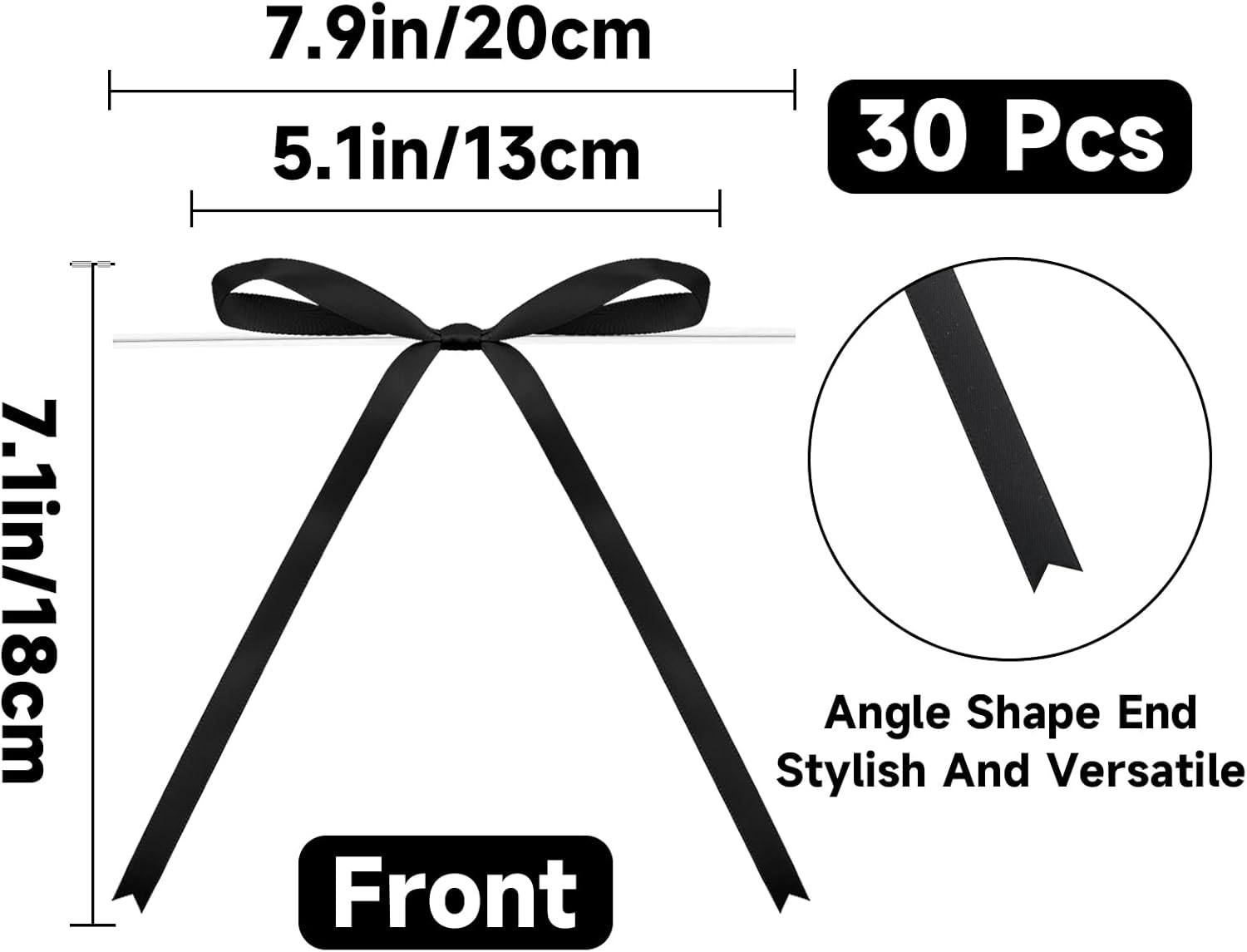 Twist Tie Bows 5x7Inch - 30Pcs Premade Black Gift Bow for Cake Gift Wrapping Balloon Craft Treat Bag Black Satin Ribbon Bows for Wedding Baby Shower Birthday Party Halloween Christmas Decor - Image 3