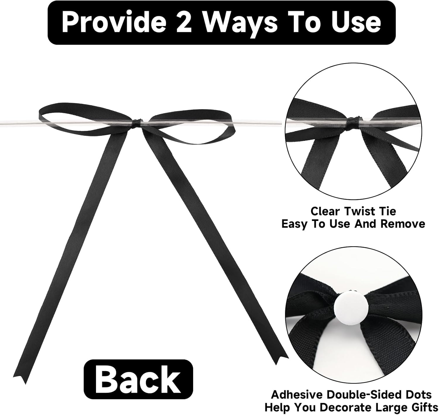 Twist Tie Bows 5x7Inch - 30Pcs Premade Black Gift Bow for Cake Gift Wrapping Balloon Craft Treat Bag Black Satin Ribbon Bows for Wedding Baby Shower Birthday Party Halloween Christmas Decor - Image 4