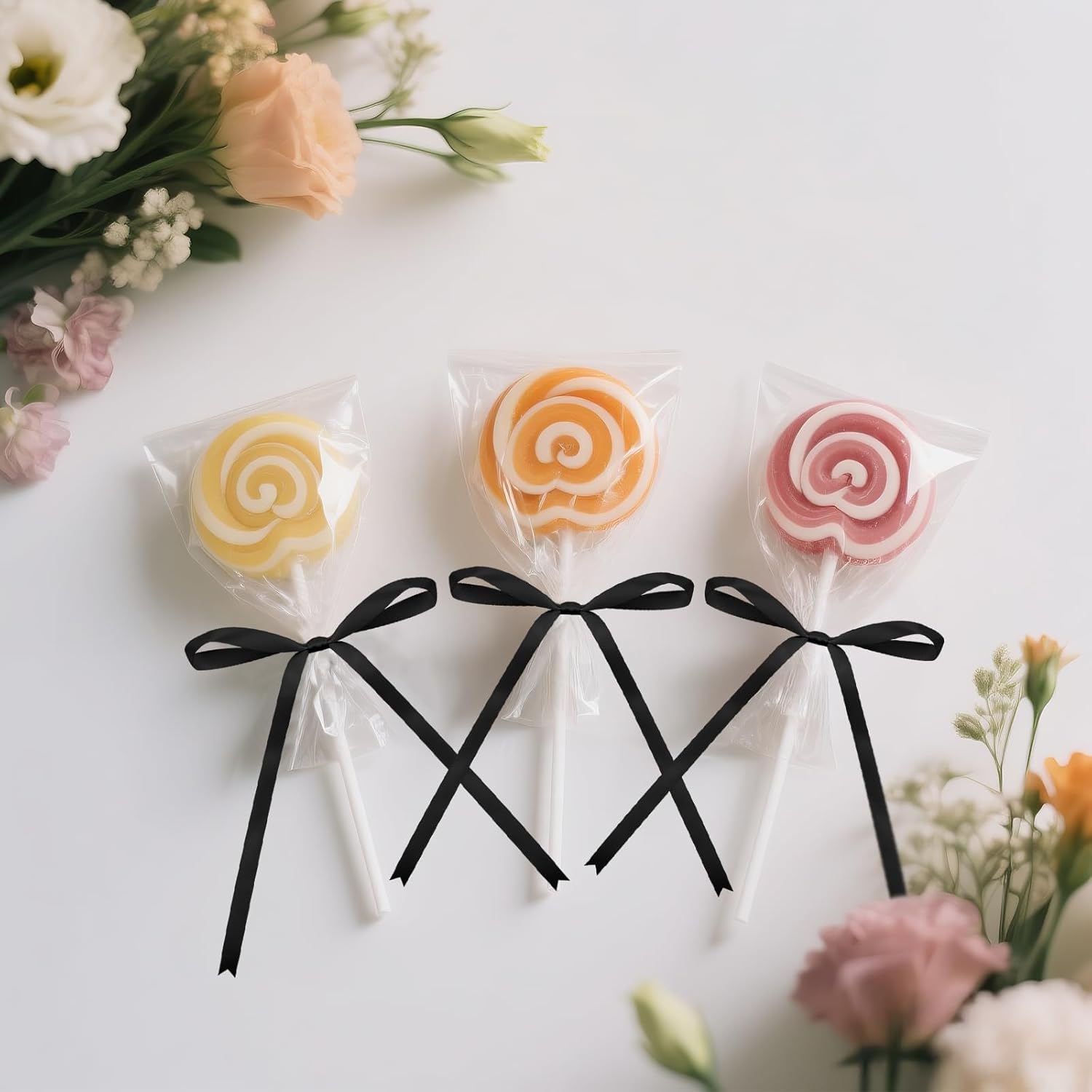 Twist Tie Bows 5x7Inch - 30Pcs Premade Black Gift Bow for Cake Gift Wrapping Balloon Craft Treat Bag Black Satin Ribbon Bows for Wedding Baby Shower Birthday Party Halloween Christmas Decor - Image 6