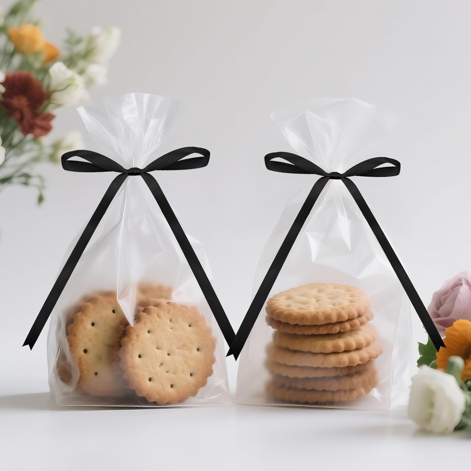 Twist Tie Bows 5x7Inch - 30Pcs Premade Black Gift Bow for Cake Gift Wrapping Balloon Craft Treat Bag Black Satin Ribbon Bows for Wedding Baby Shower Birthday Party Halloween Christmas Decor - Image 7