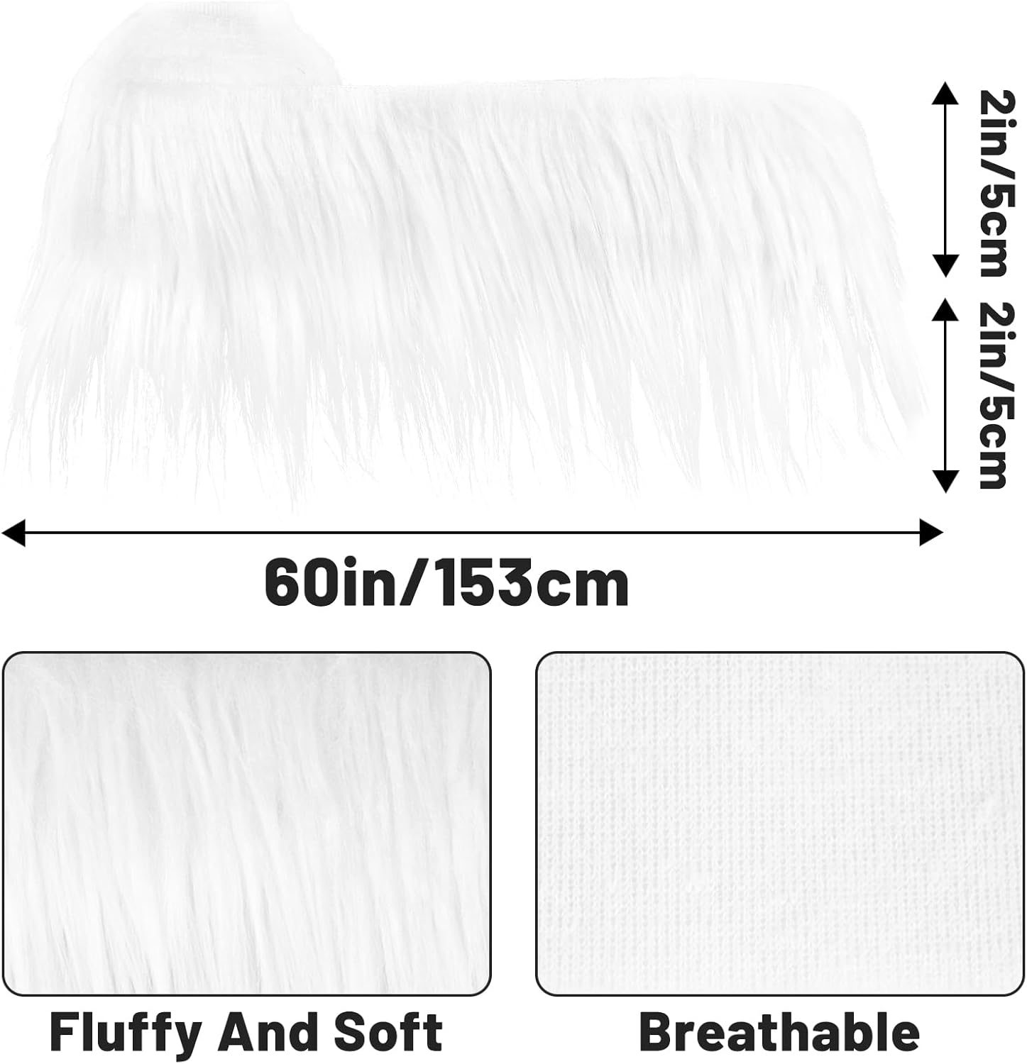 Shaggy Plush Faux Fur Fabric 2x60Inch White Faux Fur Trim by The Yard Precut Strip Fluffy Fuzzy Christmas Craft Furs Ribbon for Christmas Tree Decor Wreath Santa Hair Dwarf Cosplay Costume Sock - Image 2