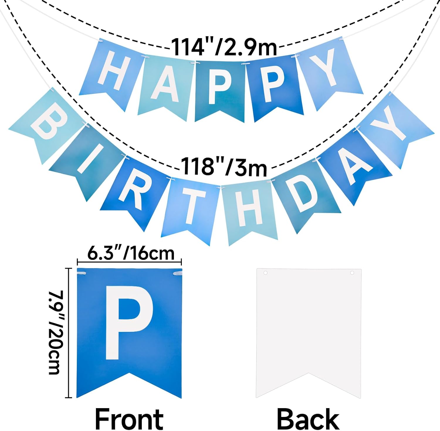 Happy Birthday Banner Large - NO DIY Blue Happy Birthdays Banner Sign Happy Birthday Party Paper Hang Decoration Happy Birthdays Banners Bunting for Men Boy Sea Theme Celebration Party Backdrop - Image 2
